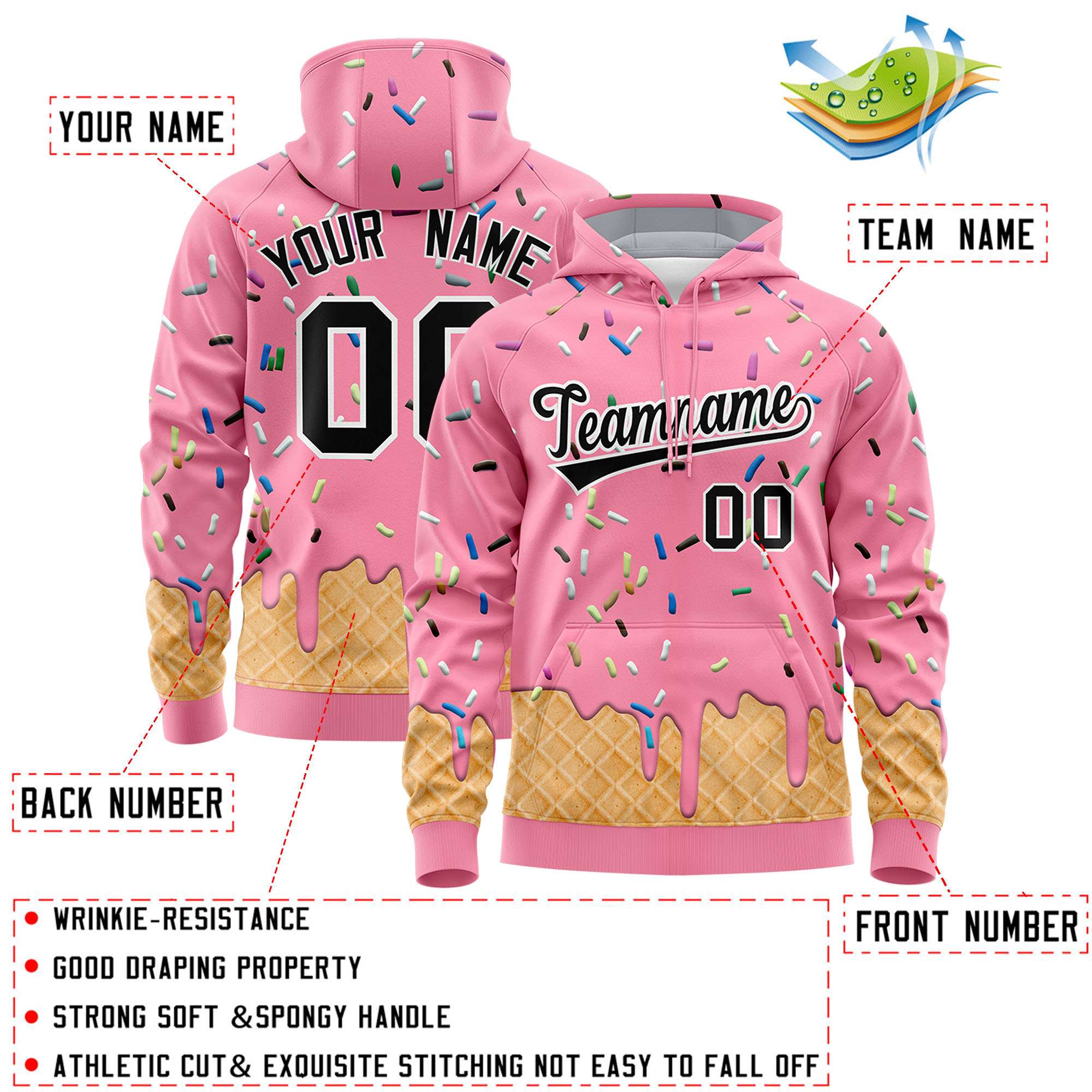Custom Light Pink Graffiti Pattern Fashion Hoodie Athletic Pullover Sweatshirt