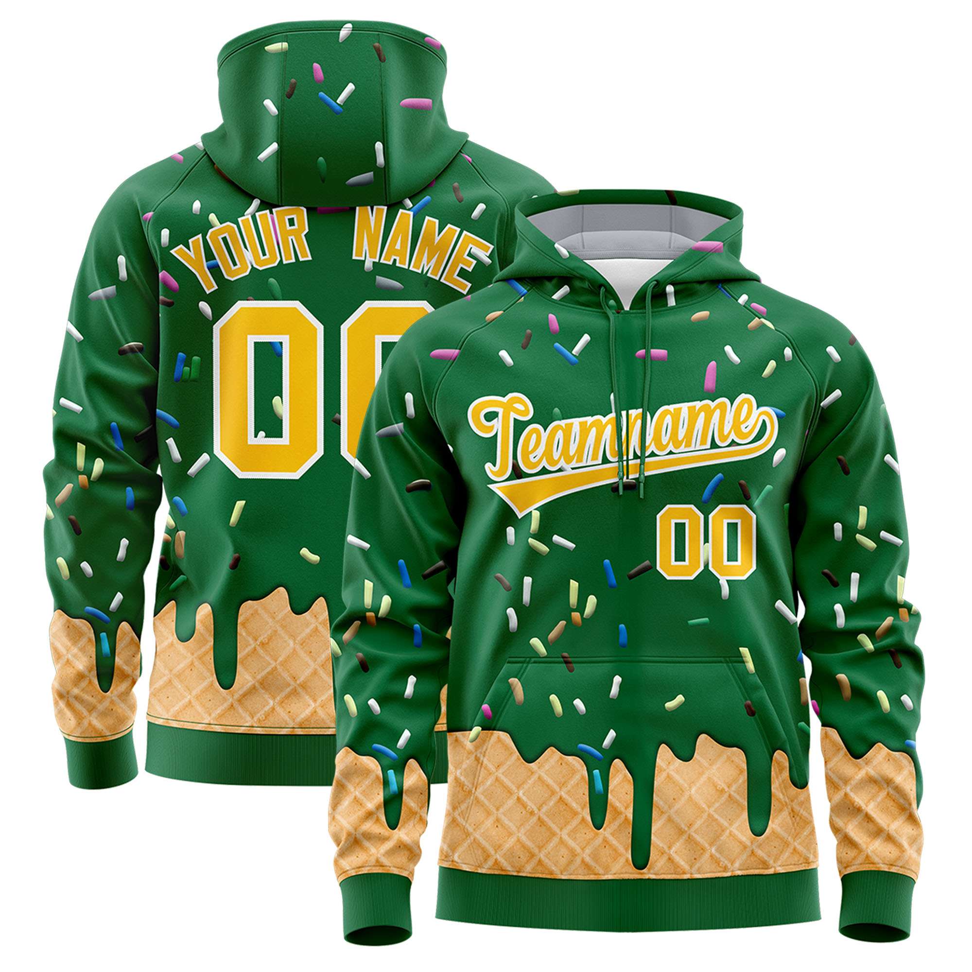 Custom Kelly Green Graffiti Pattern Fashion Hoodie Athletic Pullover Sweatshirt