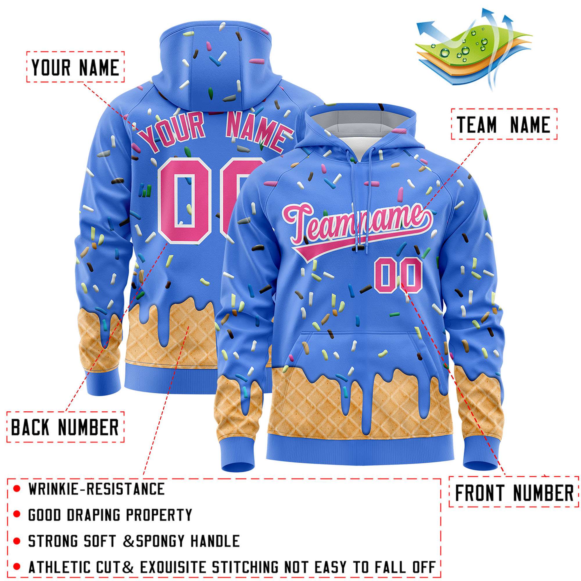 Custom Powder Blue Graffiti Pattern Fashion Hoodie Athletic Pullover Sweatshirt
