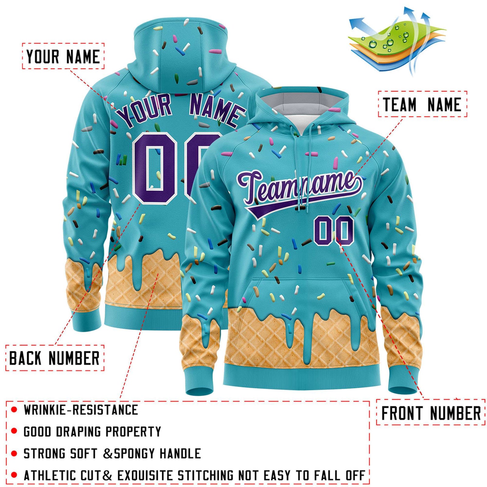 Custom Aqua Graffiti Pattern Fashion Hoodie Athletic Pullover Sweatshirt