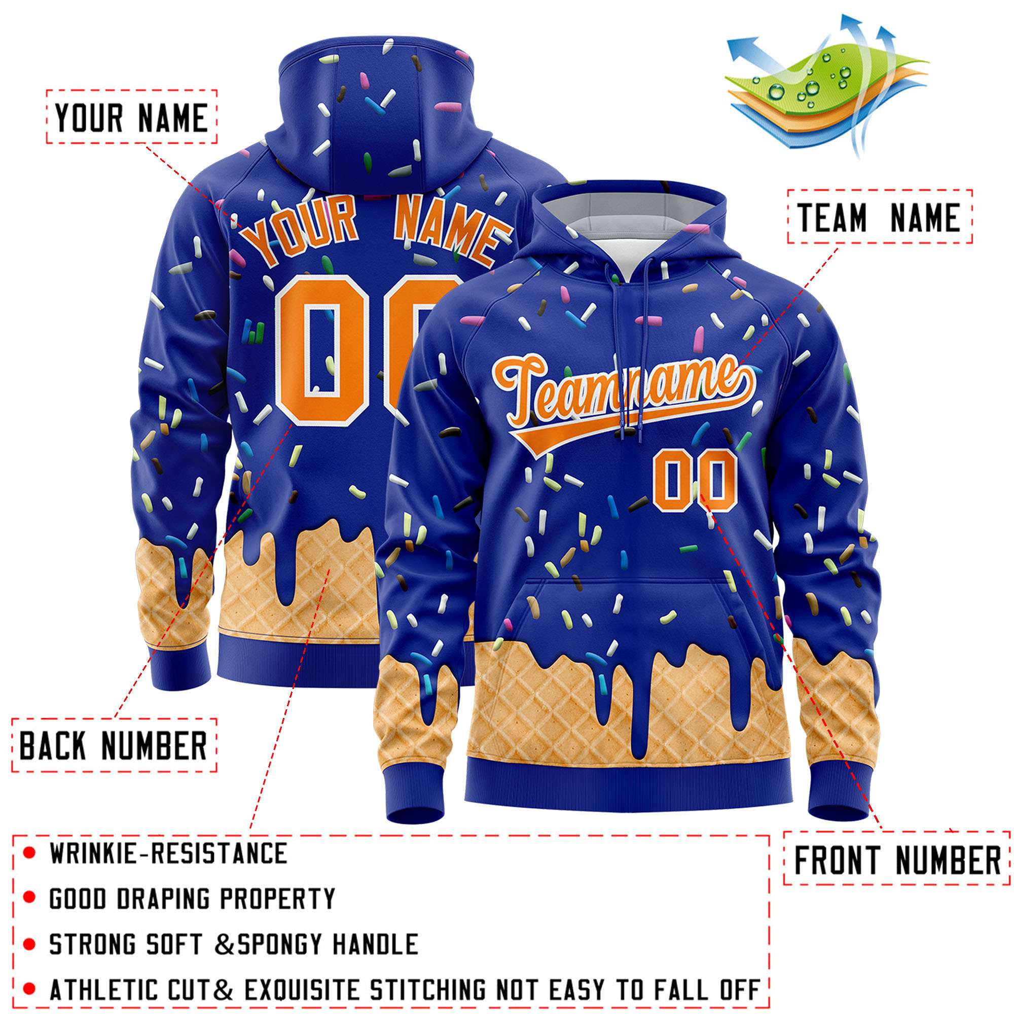 Custom Royal Graffiti Pattern Fashion Hoodie Athletic Pullover Sweatshirt