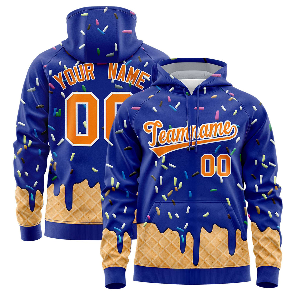 Custom Royal Graffiti Pattern Fashion Hoodie Athletic Pullover Sweatshirt