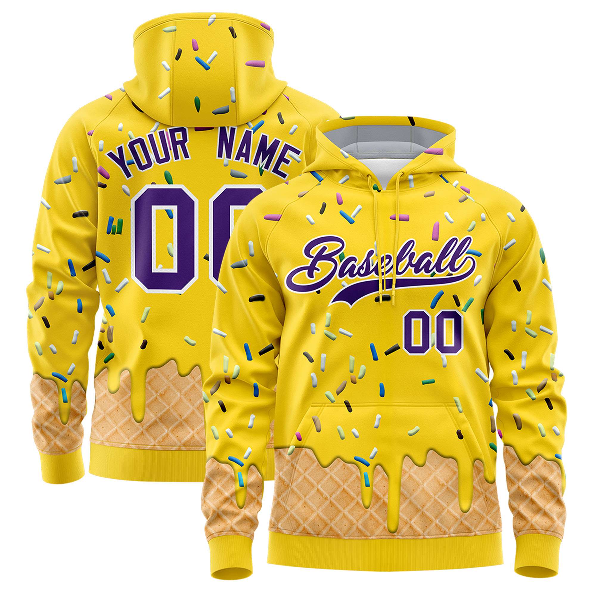 Custom Gold Graffiti Pattern Fashion Hoodie Athletic Pullover Sweatshirt