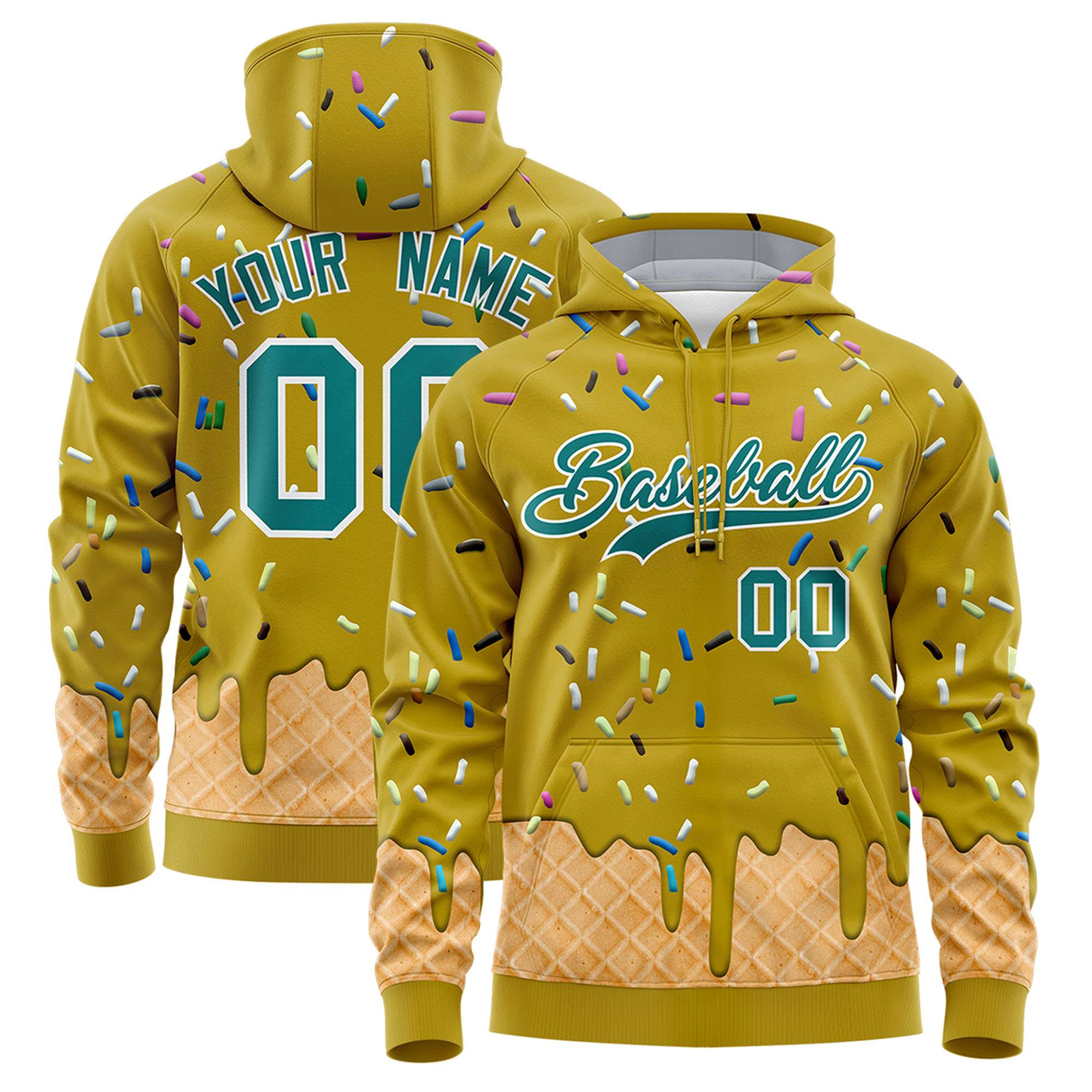 Custom Old Gold Graffiti Pattern Fashion Hoodie Athletic Pullover Sweatshirt