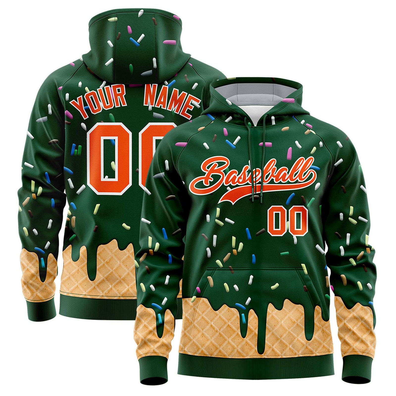 Custom Green Graffiti Pattern Fashion Hoodie Athletic Pullover Sweatshirt