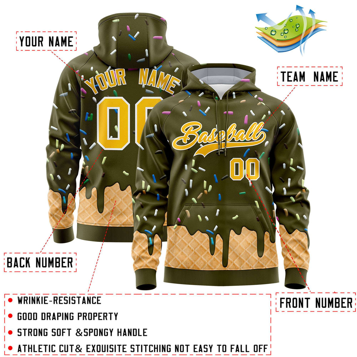 Custom Olive Graffiti Pattern Fashion Hoodie Athletic Pullover Sweatshirt