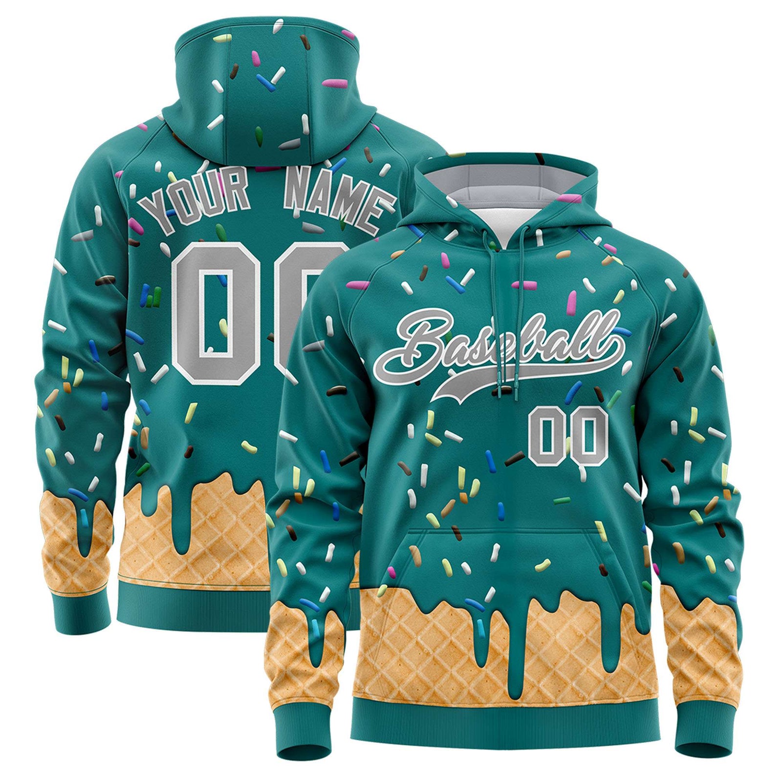 Custom Teal Graffiti Pattern Fashion Hoodie Athletic Pullover Sweatshirt