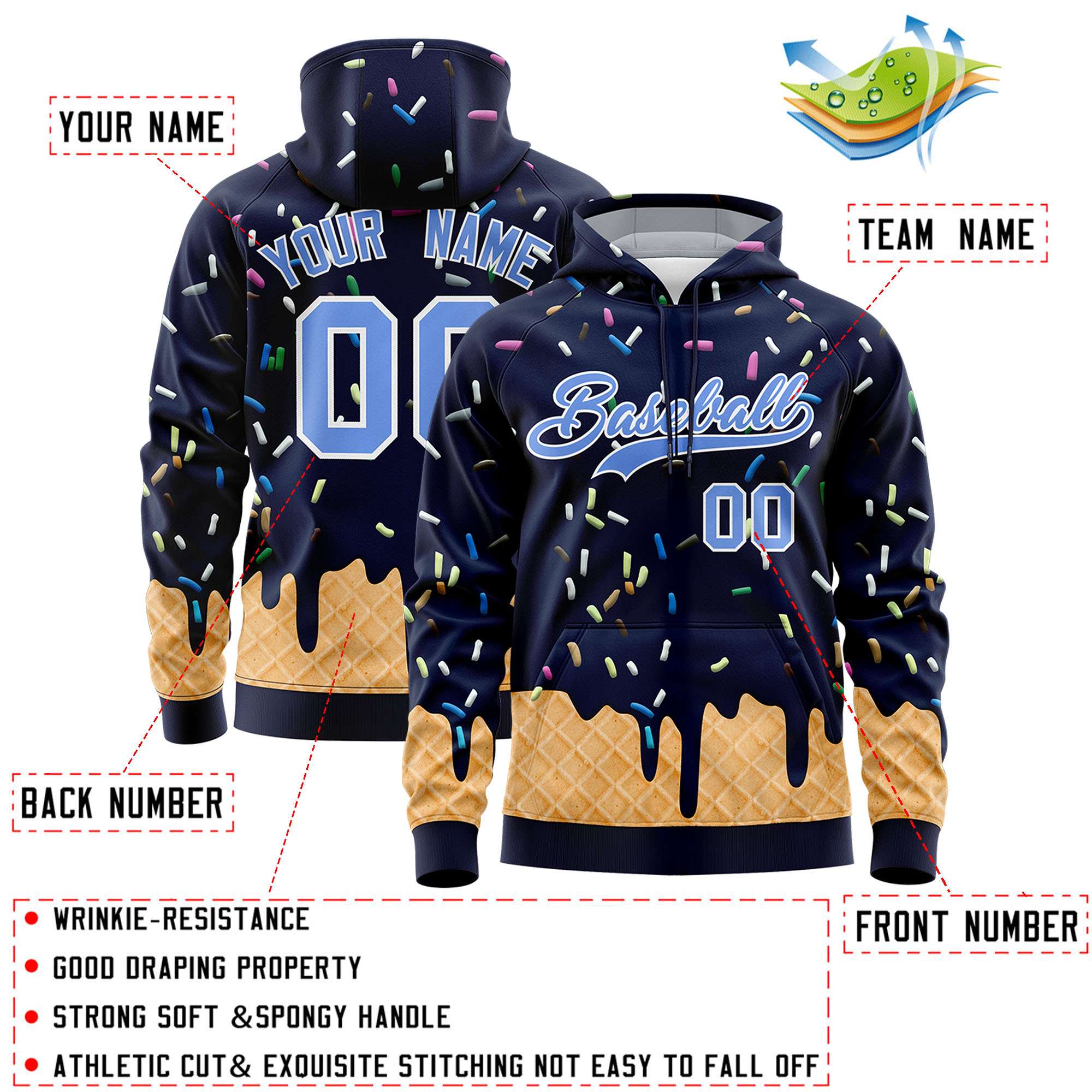 Custom Navy Graffiti Pattern Fashion Hoodie Athletic Pullover Sweatshirt