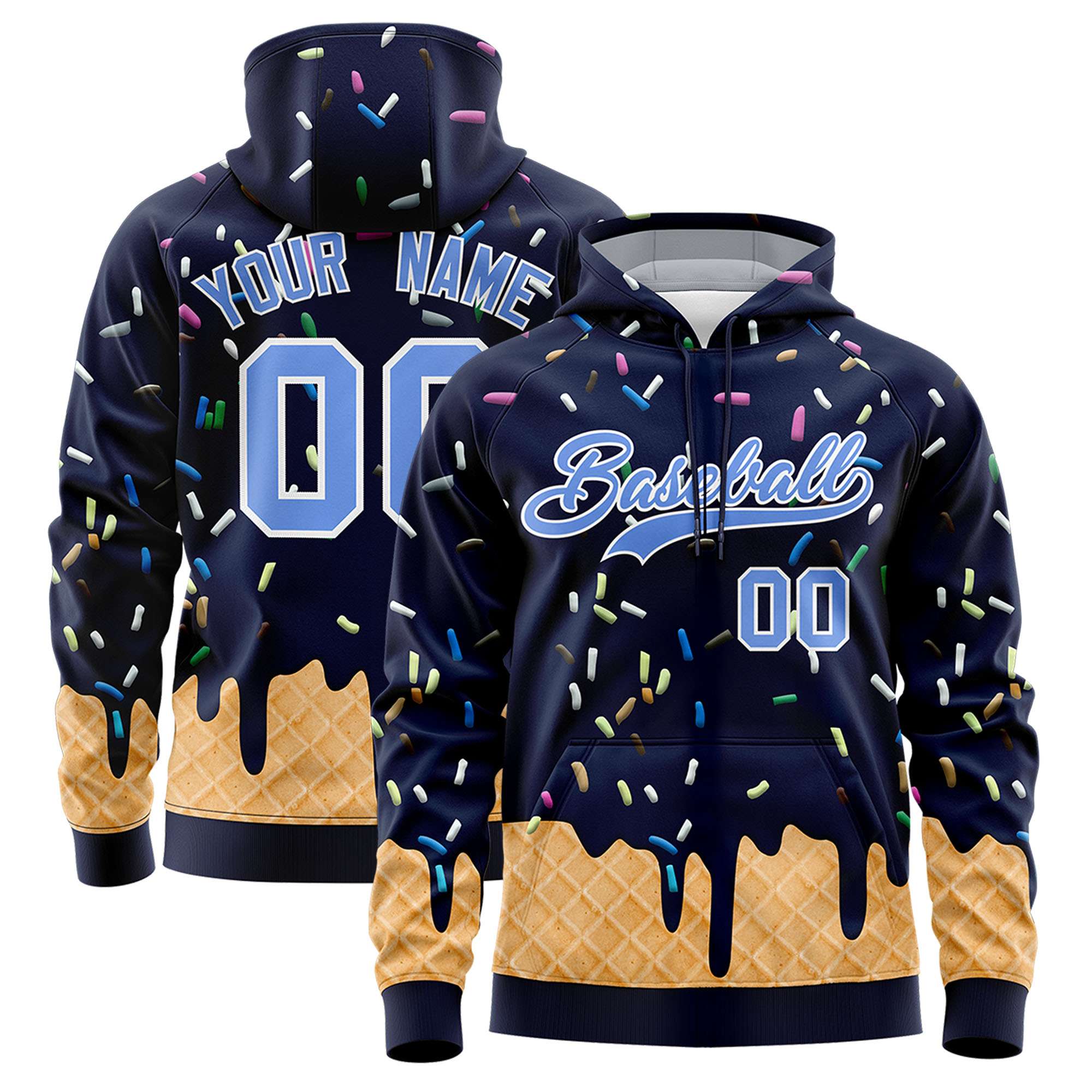 Custom Navy Graffiti Pattern Fashion Hoodie Athletic Pullover Sweatshirt