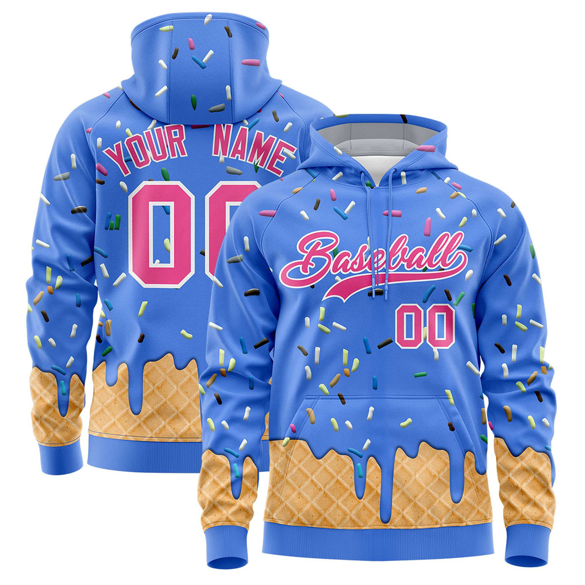 Custom Powder Blue Graffiti Pattern Fashion Hoodie Athletic Pullover Sweatshirt