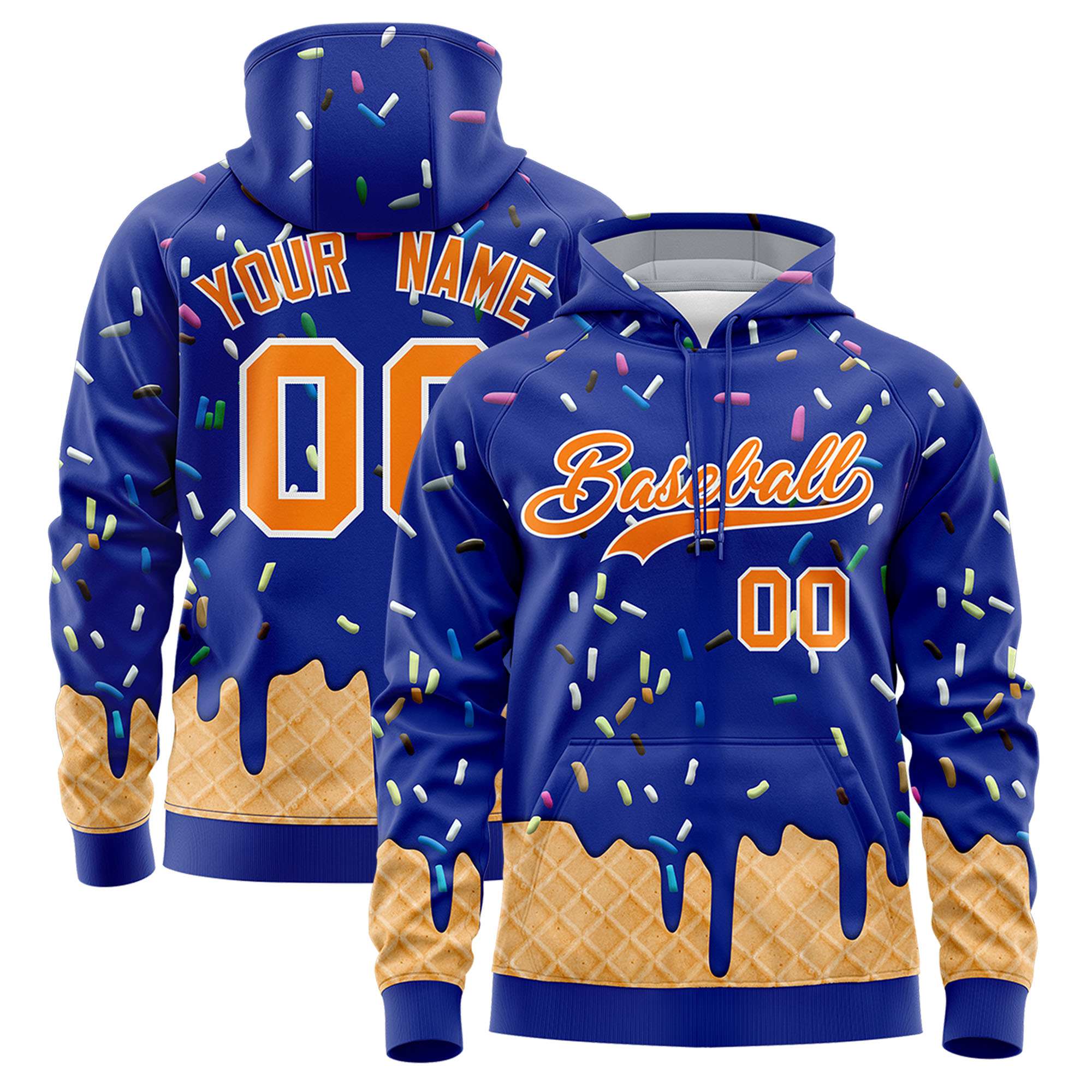 Custom Royal Graffiti Pattern Fashion Hoodie Athletic Pullover Sweatshirt