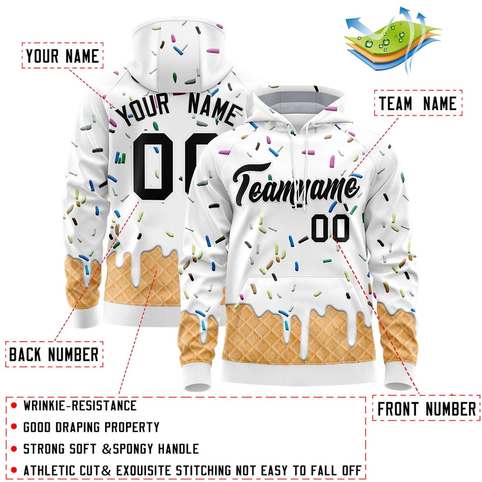 Custom White Graffiti Pattern Fashion Hoodie Athletic Pullover Sweatshirt