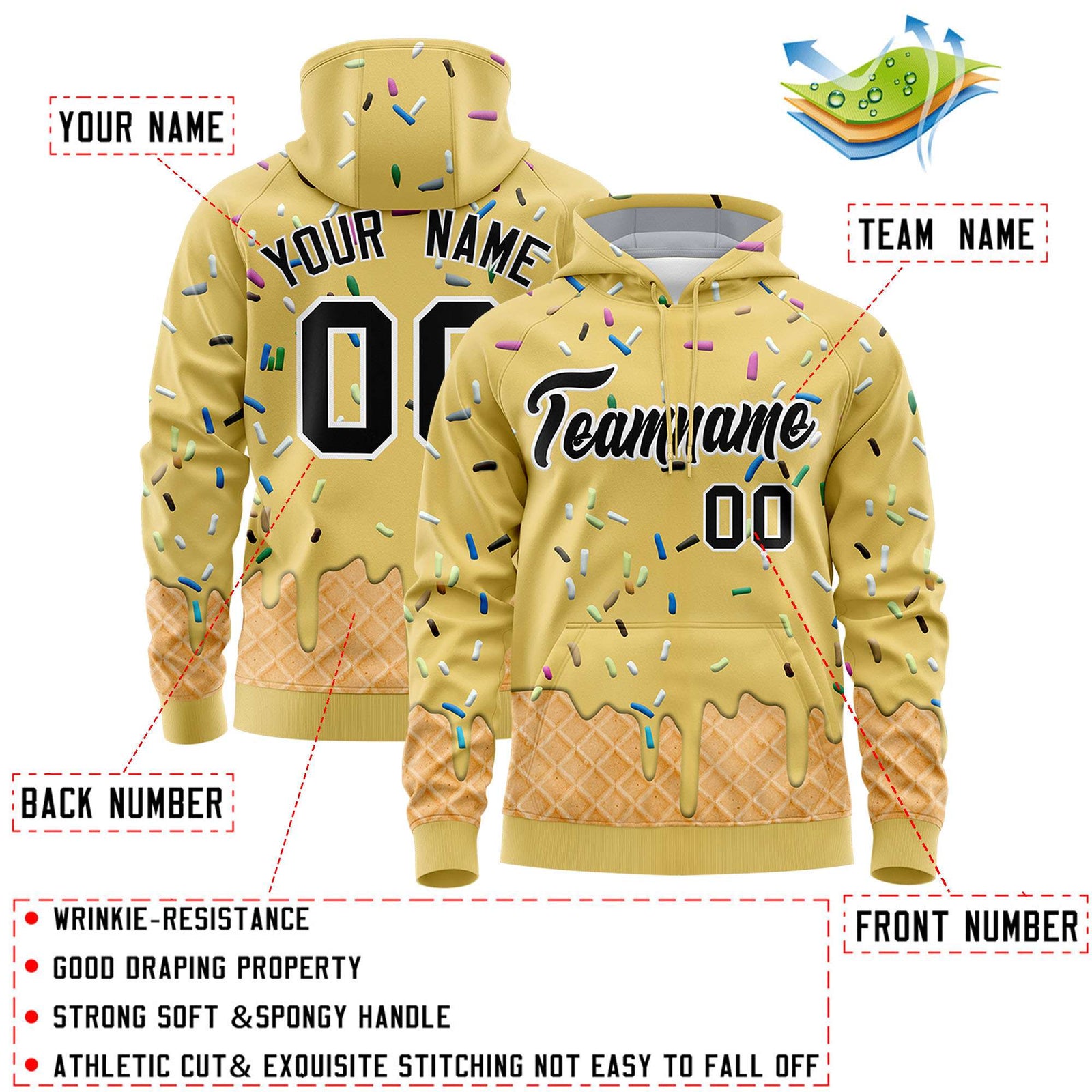 Custom Old Gold Graffiti Pattern Fashion Hoodie Athletic Pullover Sweatshirt