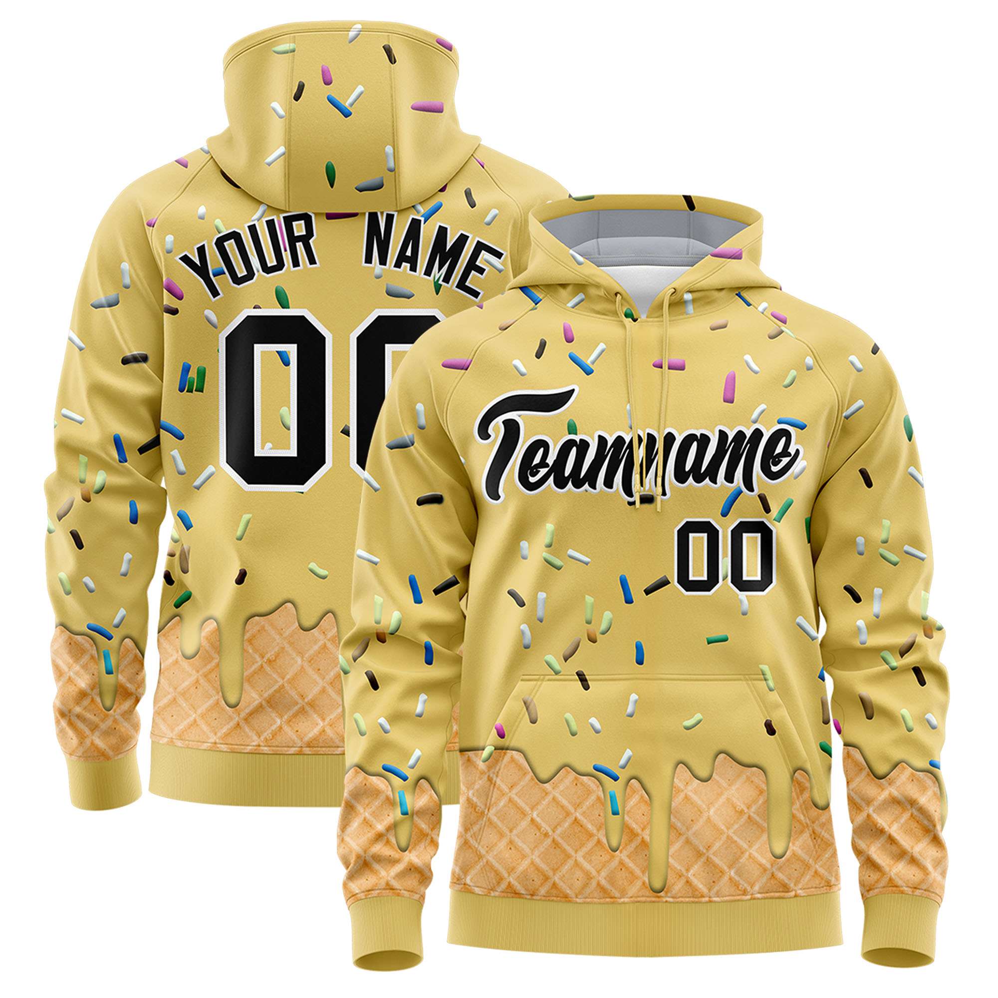 Custom Old Gold Graffiti Pattern Fashion Hoodie Athletic Pullover Sweatshirt