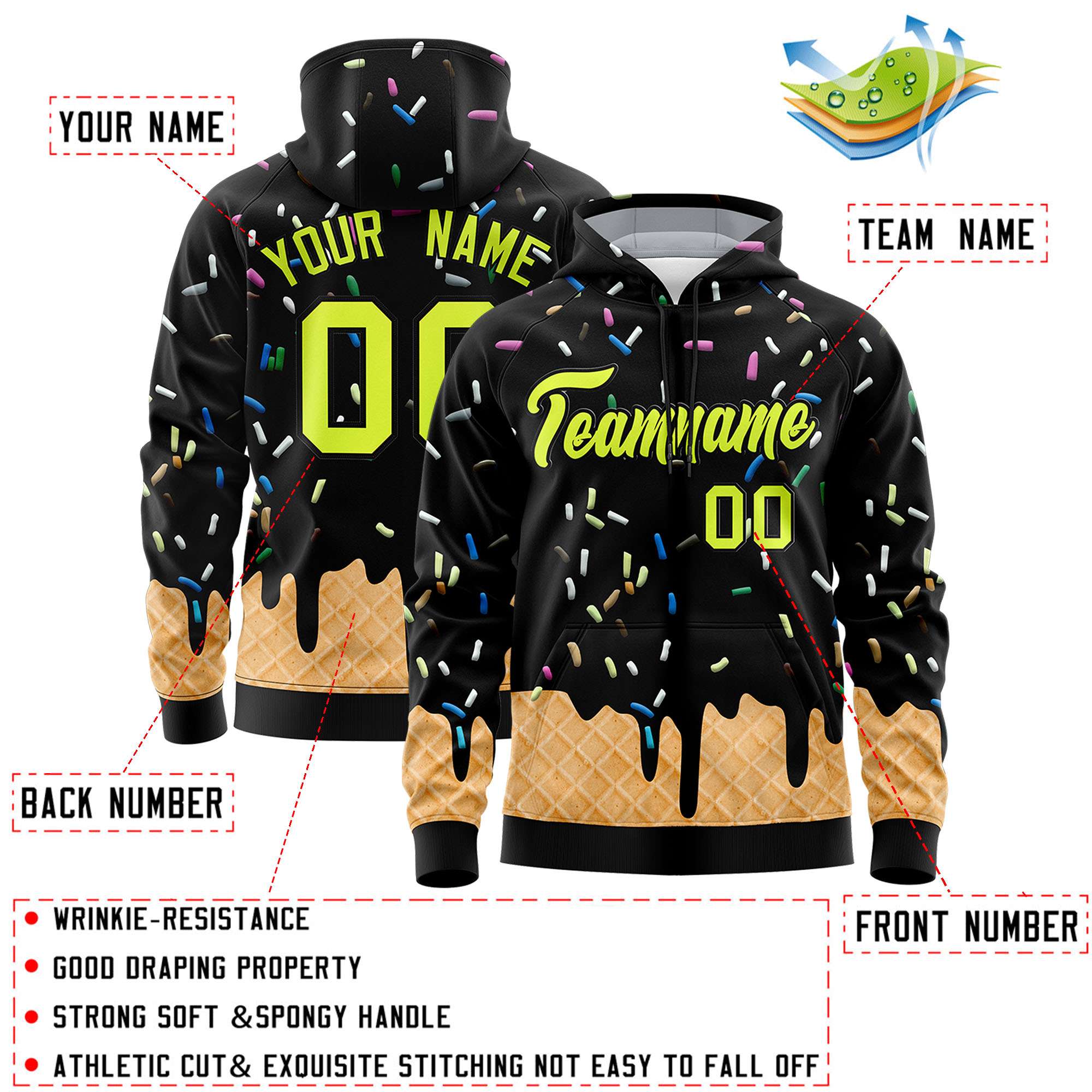 Custom Black Graffiti Pattern Fashion Hoodie Athletic Pullover Sweatshirt