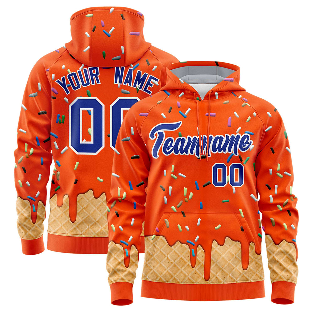 Custom Orange Graffiti Pattern Fashion Hoodie Athletic Pullover Sweatshirt