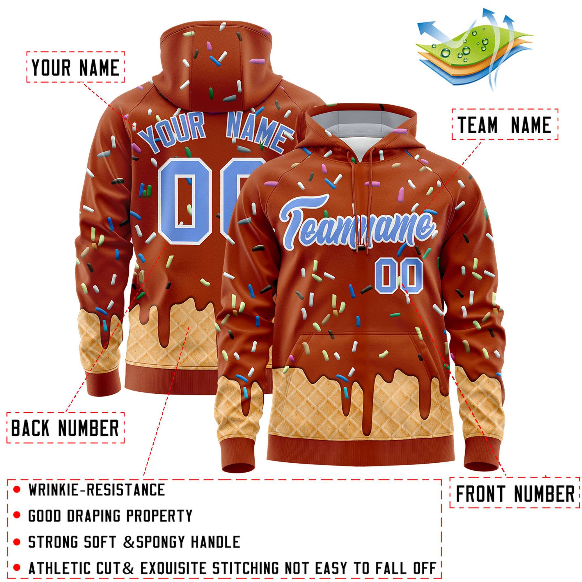 Custom Texas Orange Graffiti Pattern Fashion Hoodie Athletic Pullover Sweatshirt