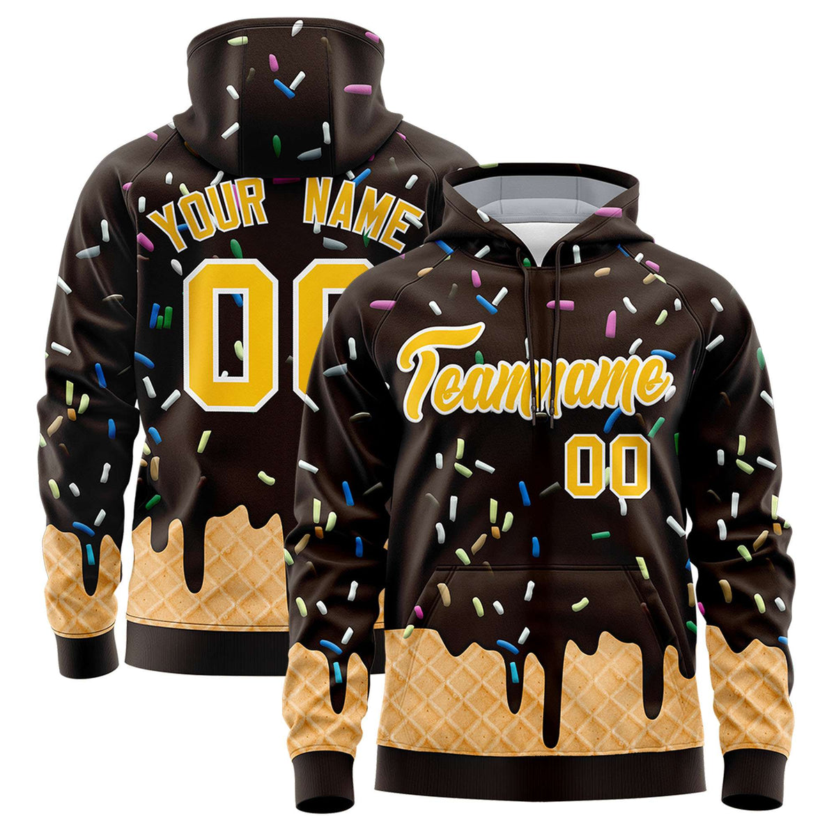 Custom Brown Graffiti Pattern Fashion Hoodie Athletic Pullover Sweatshirt