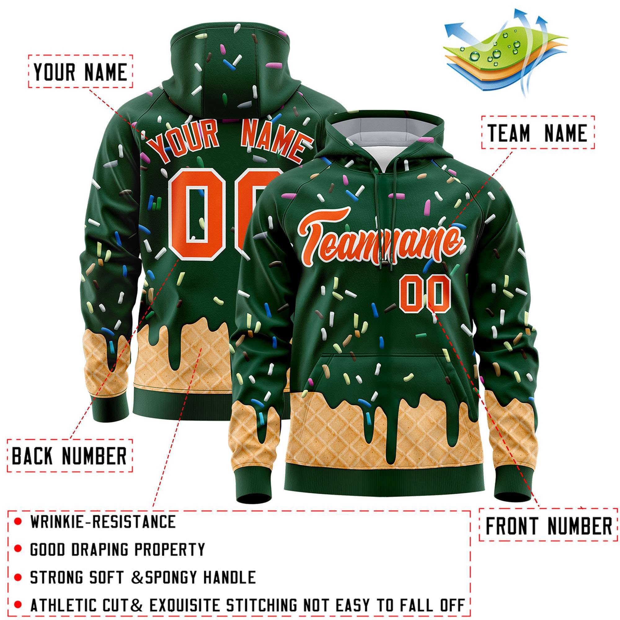 Custom Green Graffiti Pattern Fashion Hoodie Athletic Pullover Sweatshirt