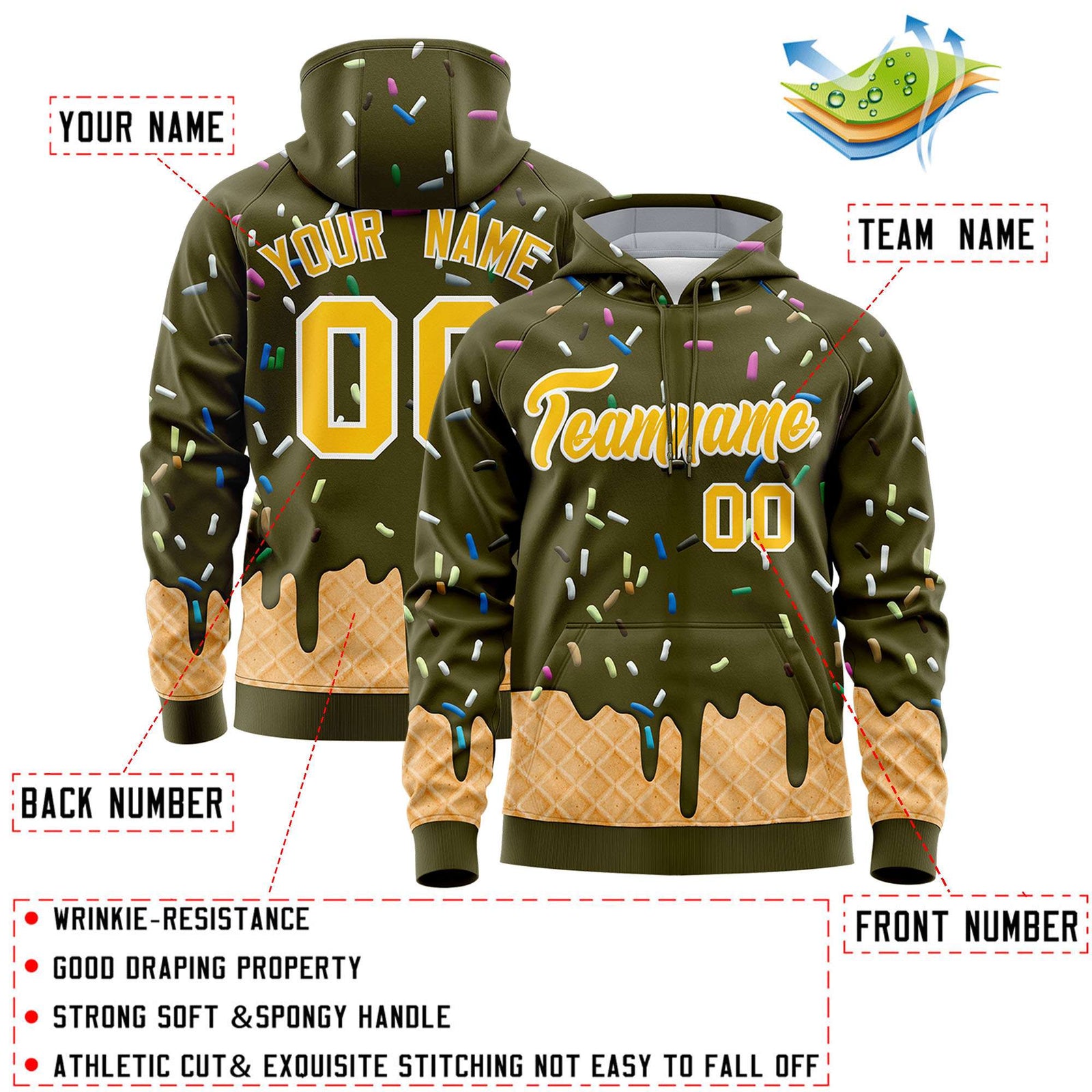 Custom Olive Graffiti Pattern Fashion Hoodie Athletic Pullover Sweatshirt