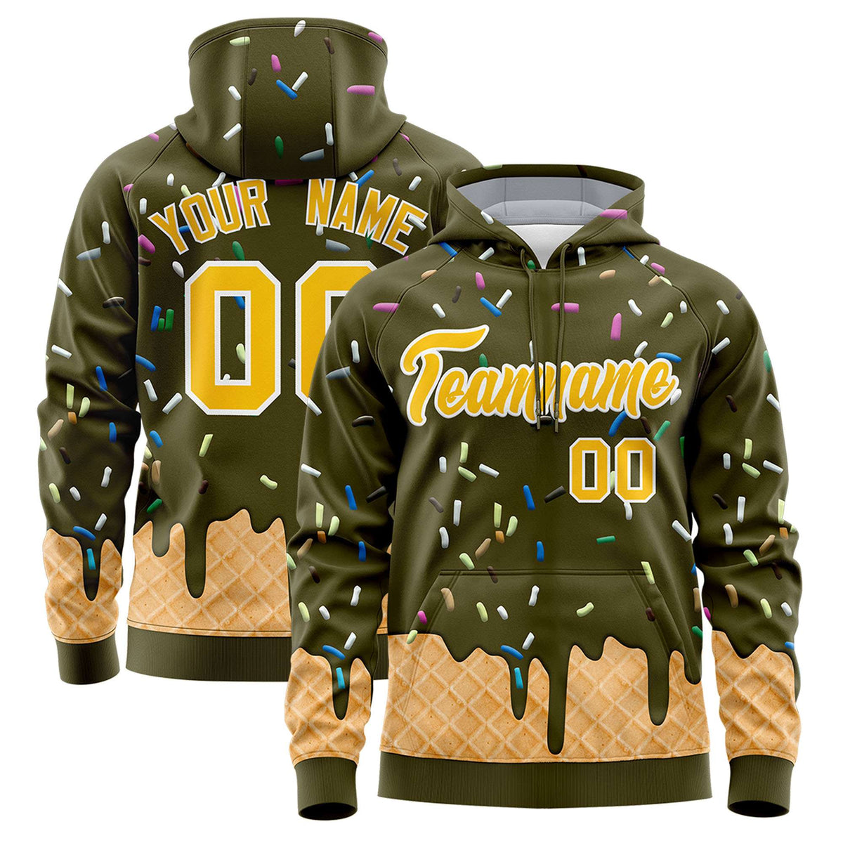 Custom Olive Graffiti Pattern Fashion Hoodie Athletic Pullover Sweatshirt