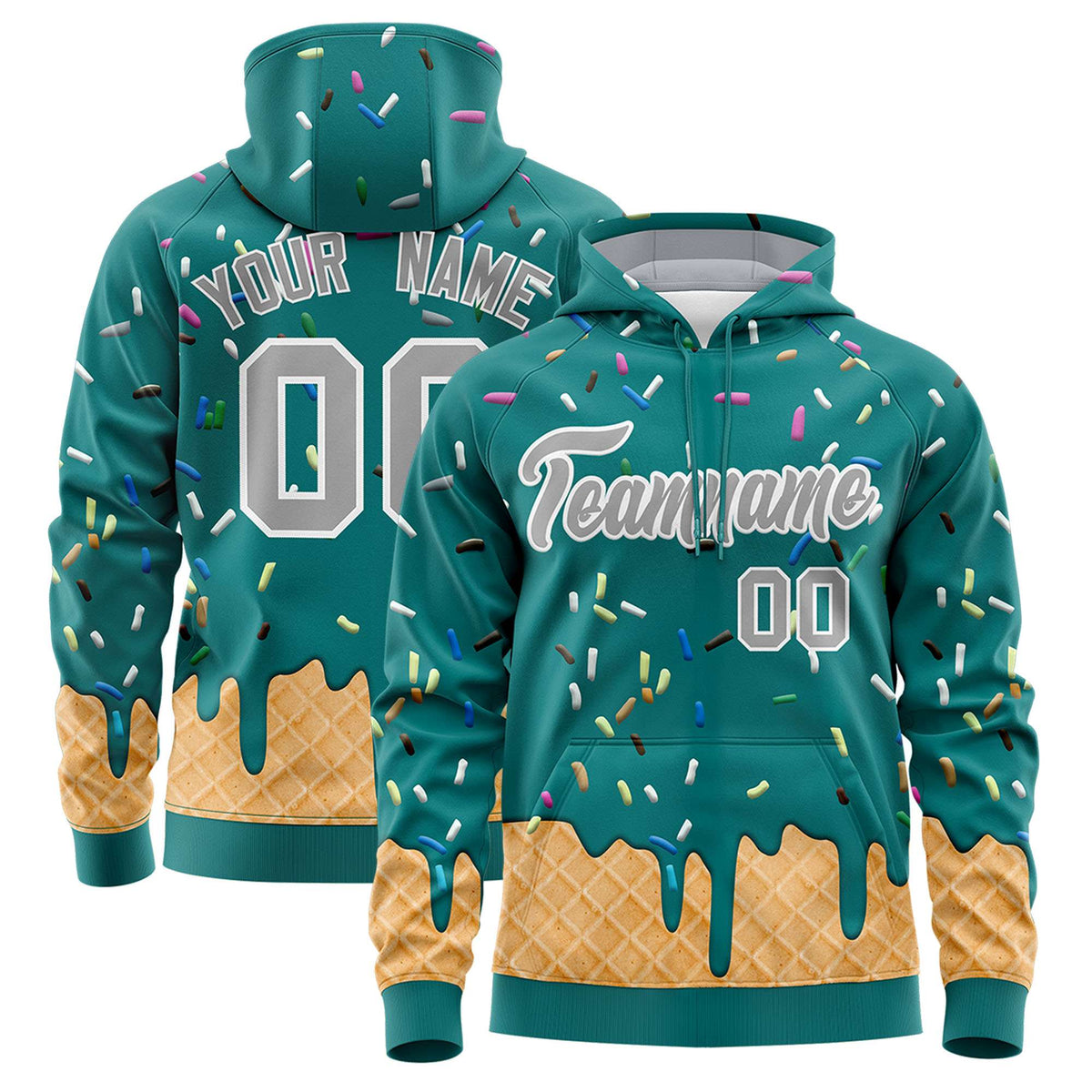 Custom Teal Graffiti Pattern Fashion Hoodie Athletic Pullover Sweatshirt