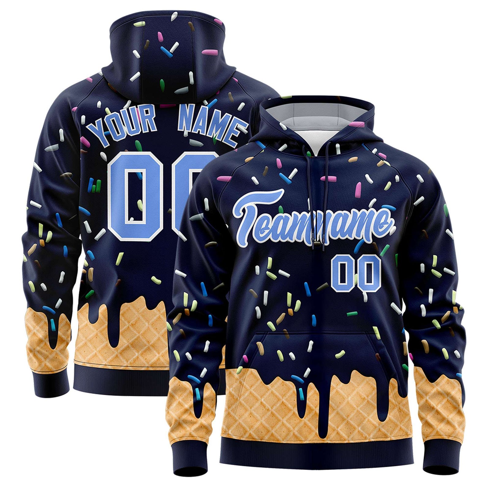 Custom Navy Graffiti Pattern Fashion Hoodie Athletic Pullover Sweatshirt