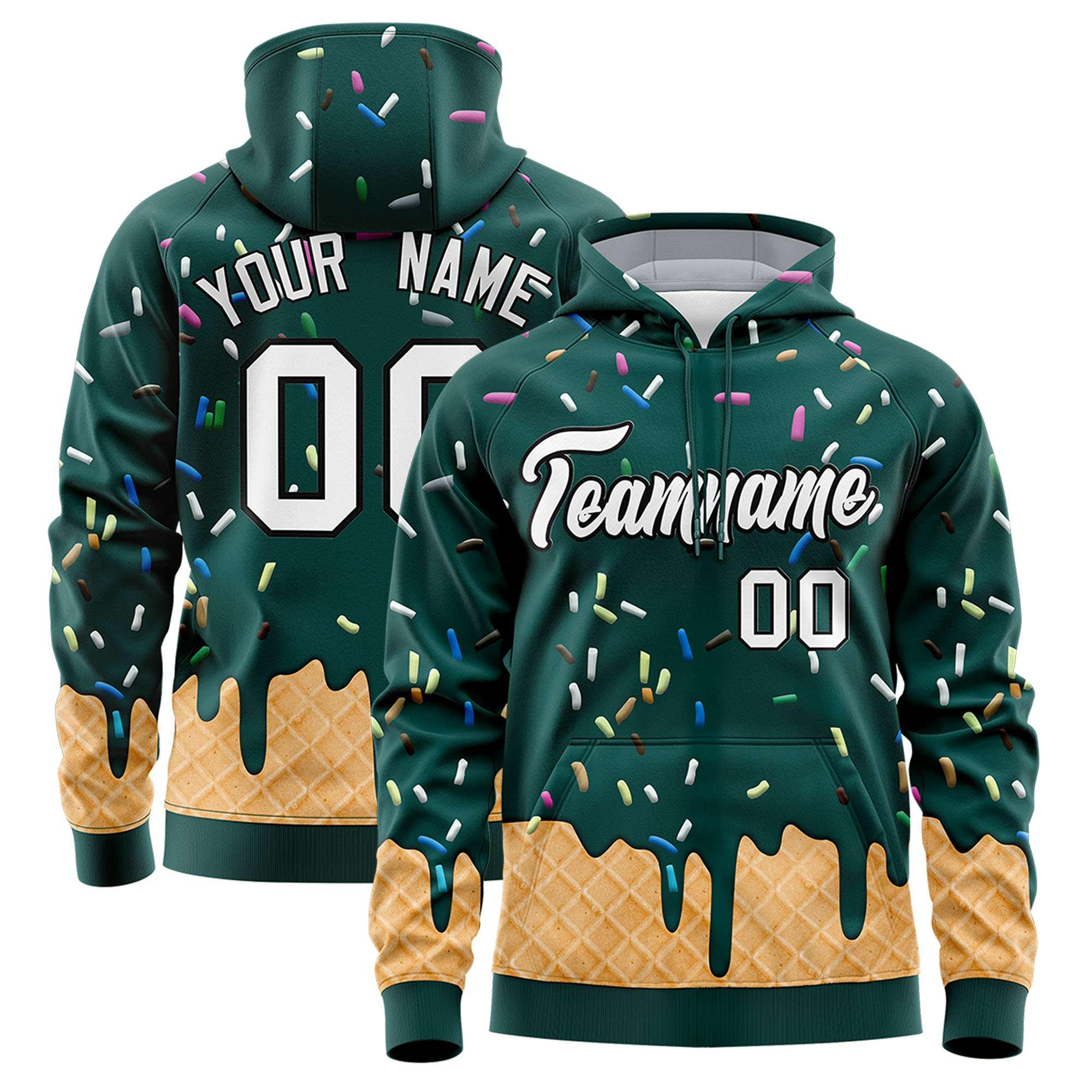 Custom Midnight Green Graffiti Pattern Fashion Hoodie Athletic Pullover Sweatshirt