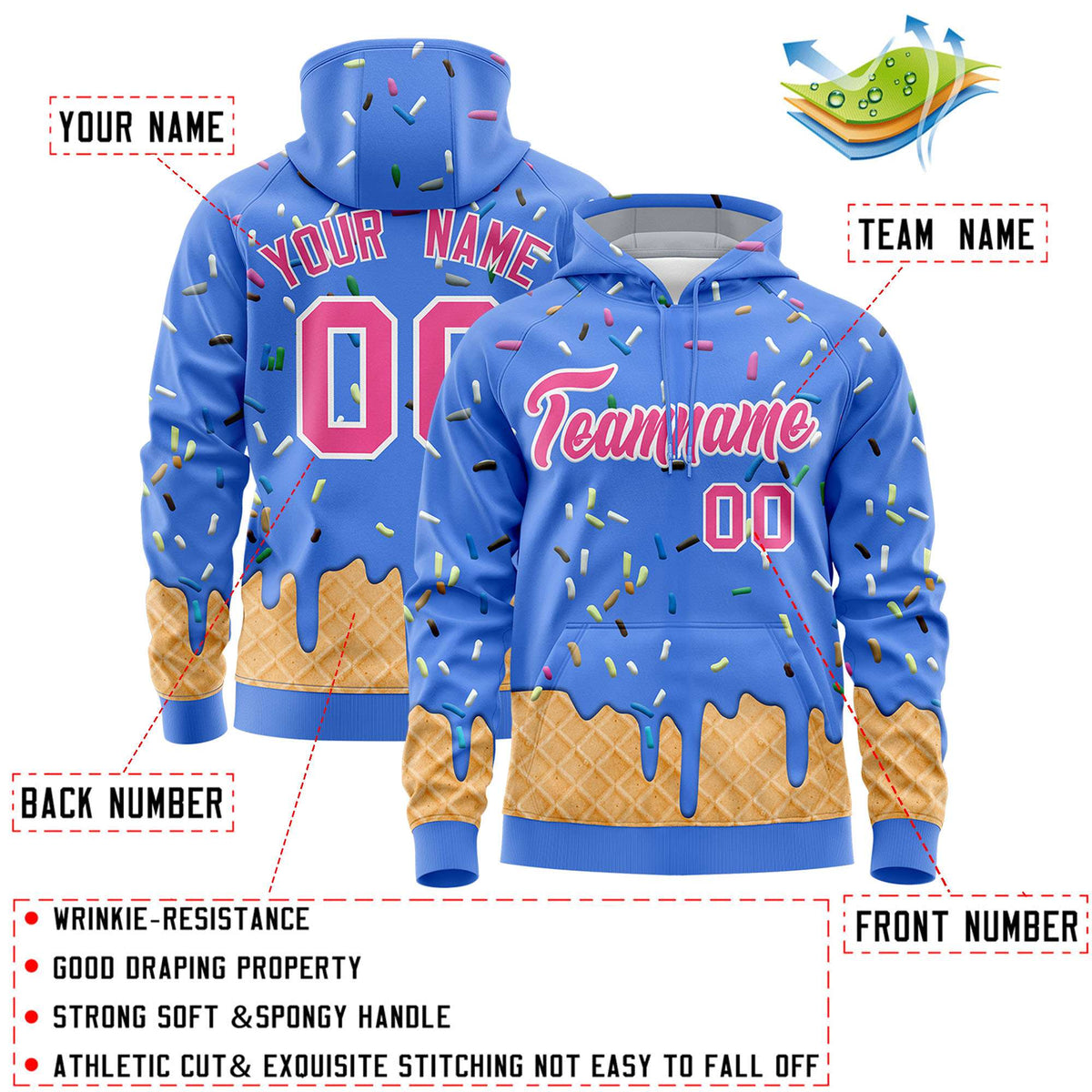 Custom Powder Blue Graffiti Pattern Fashion Hoodie Athletic Pullover Sweatshirt