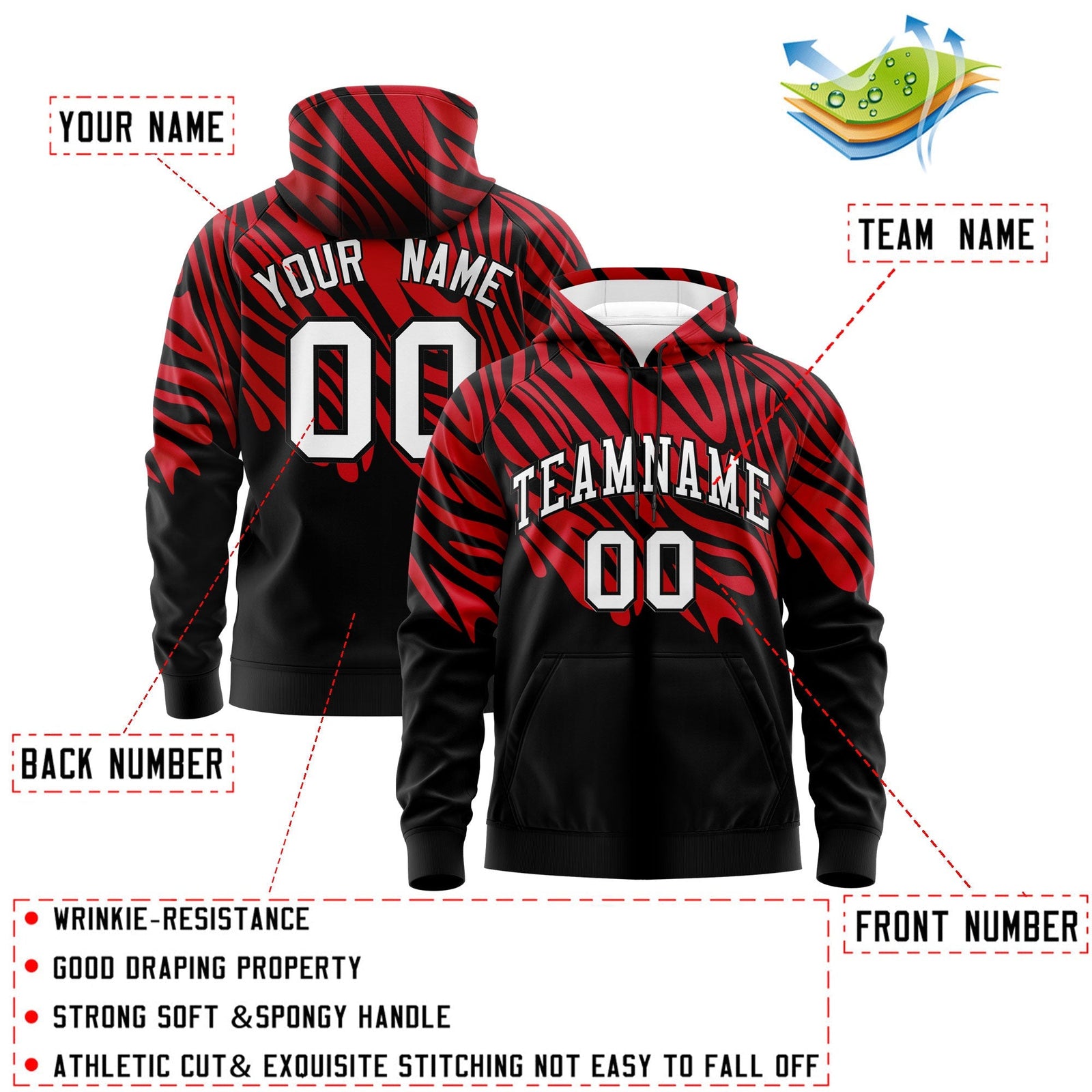 Custom Red Black Leopard Print Pullover Sweatshirt Hoodie| KXKSHOP