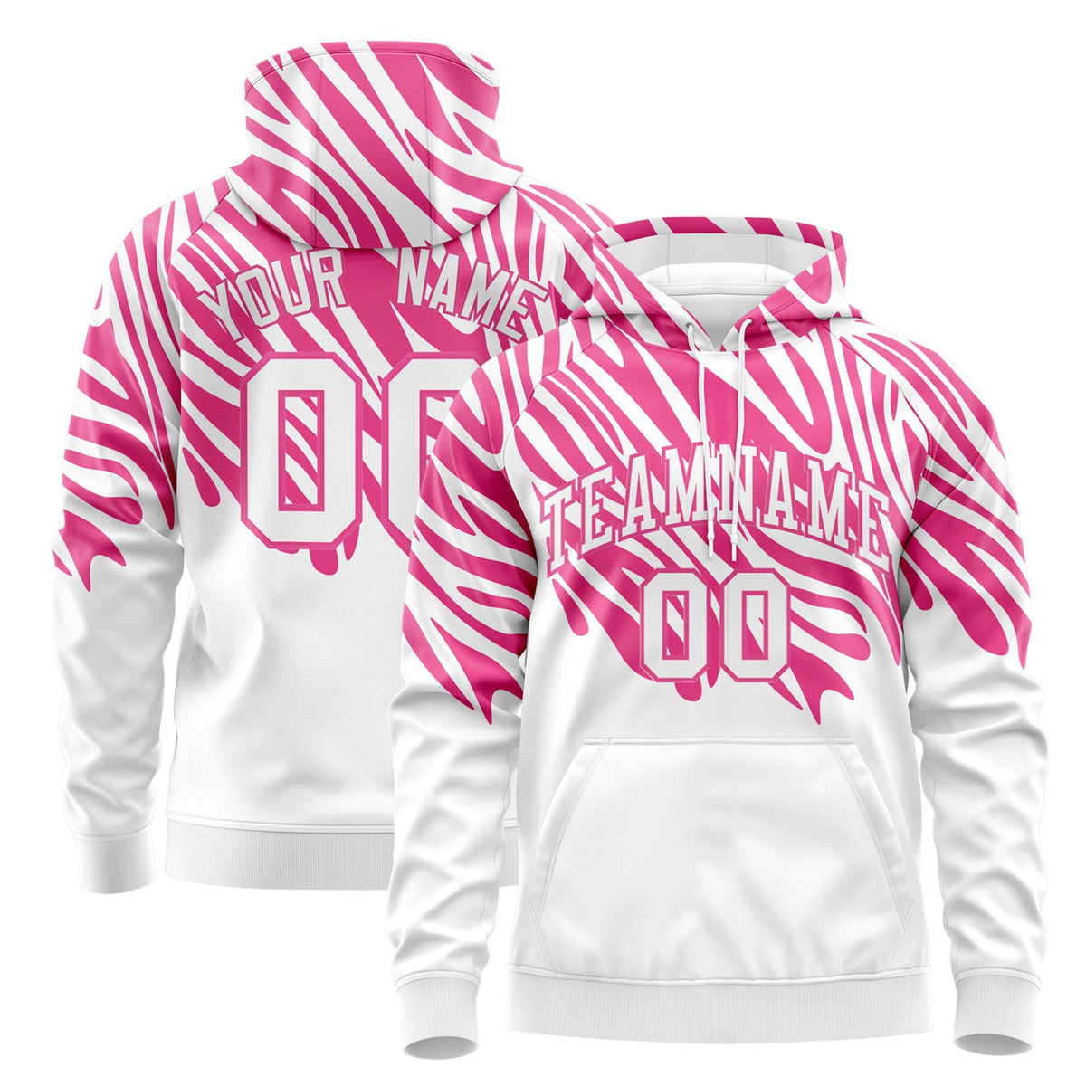 Custom Pink White Leopard Print Pullover Sweatshirt Hoodie| KXKSHOP