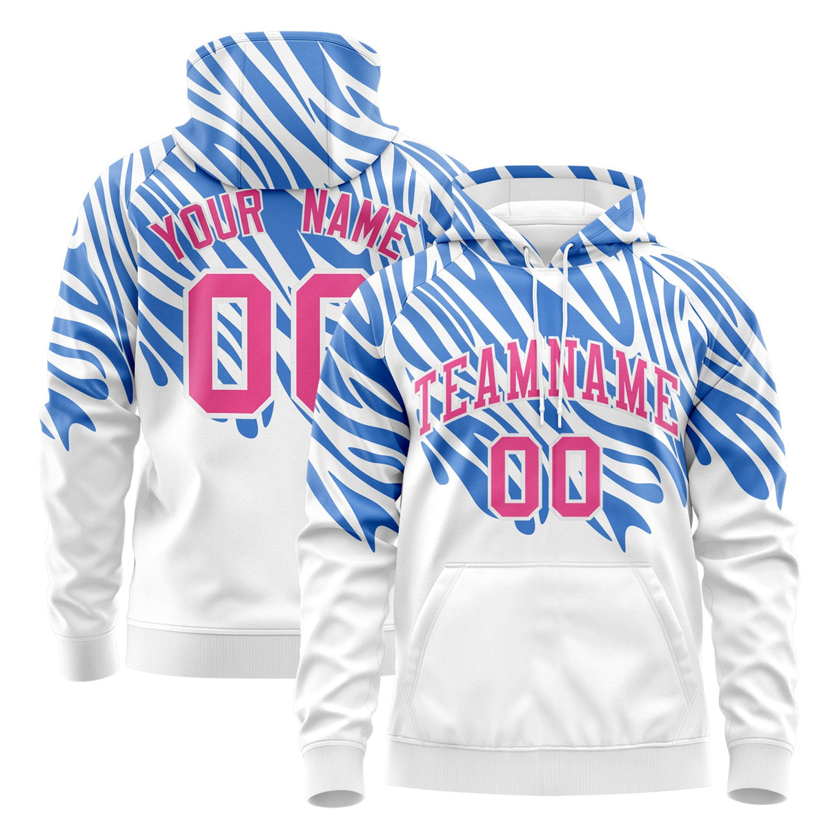 Custom White Powder Blue Pink Leopard Print Pullover Sweatshirt Hoodie| KXKSHOP