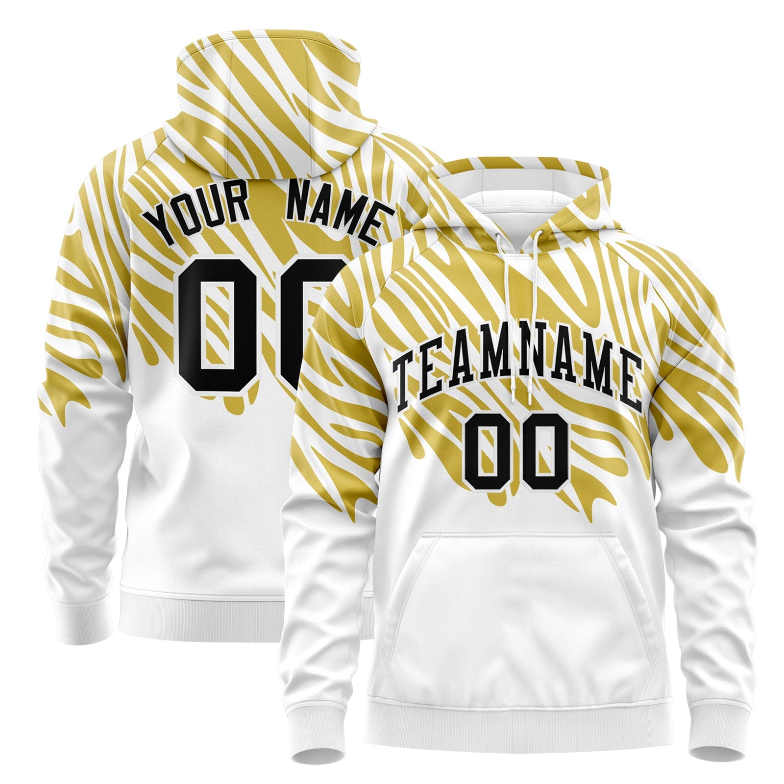 Custom Old Gold White Leopard Print Pullover Sweatshirt Hoodie| KXKSHOP