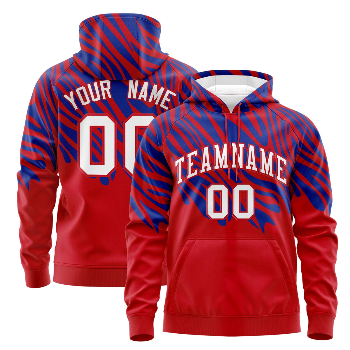 Custom Red Royal Blue Leopard Print Pullover Sweatshirt Hoodie| KXKSHOP