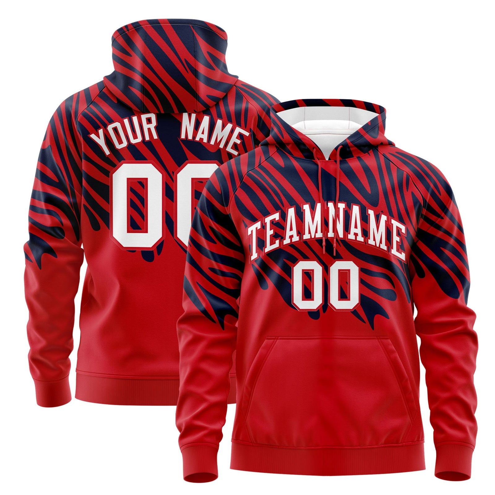 Custom Navy Red Leopard Print Pullover Sweatshirt Hoodie| KXKSHOP