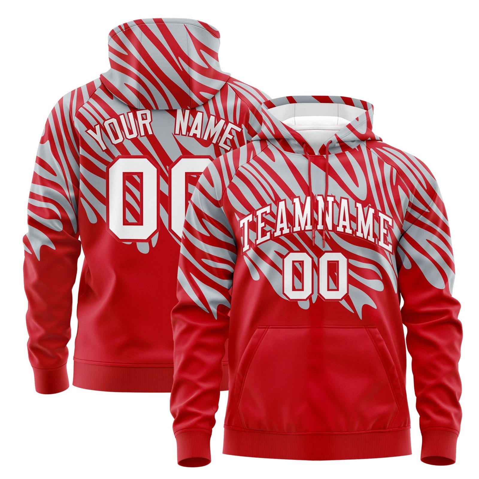 Custom Red Silver White Leopard Print Pullover Sweatshirt Hoodie| KXKSHOP