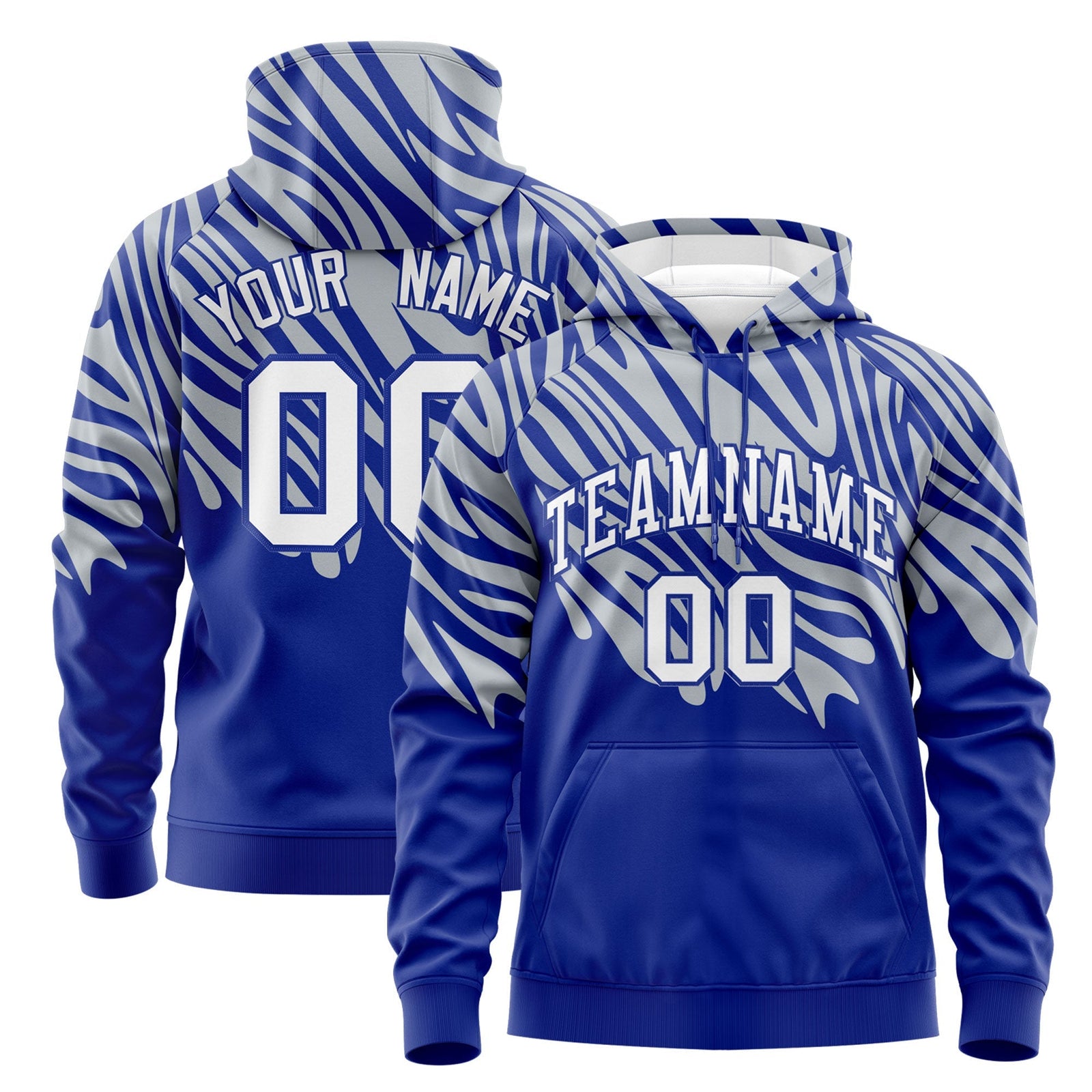 Custom Silver Royal Blue Leopard Print Pullover Sweatshirt Hoodie| KXKSHOP