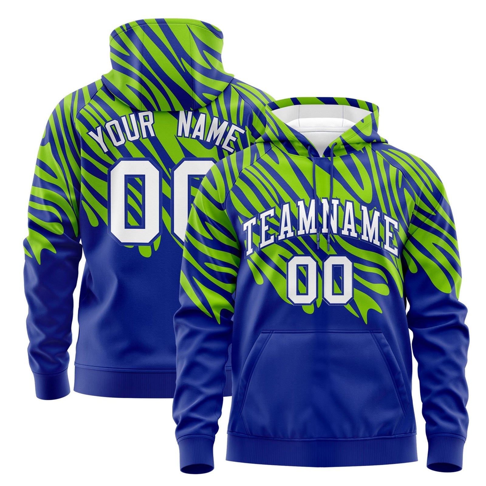 Custom Neon Green Royal Blue Leopard Print Pullover Sweatshirt Hoodie| KXKSHOP