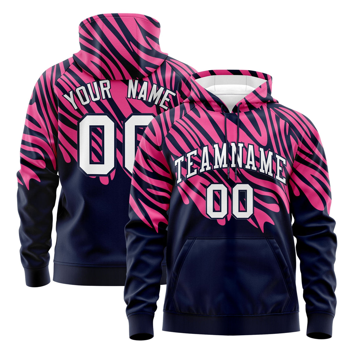 Custom Pink Navy Leopard Print Pullover Sweatshirt Hoodie| KXKSHOP