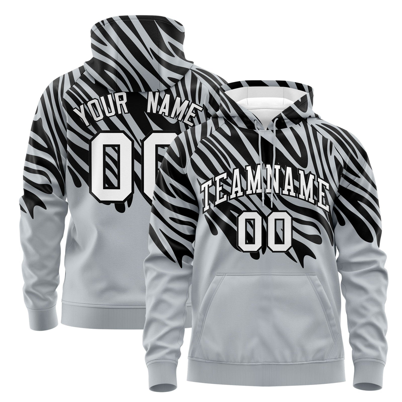 Custom Black Silver Leopard Print Pullover Sweatshirt Hoodie| KXKSHOP