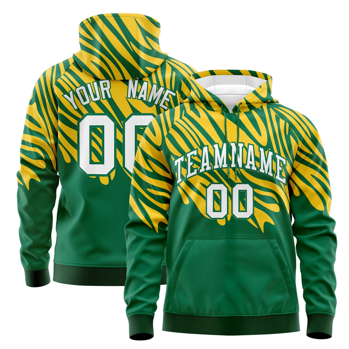 Custom Gold Kelly Green Leopard Print Pullover Sweatshirt Hoodie| KXKSHOP