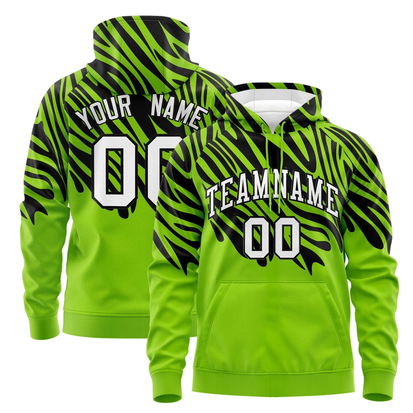 Custom Neon Green Black Leopard Print Pullover Sweatshirt Hoodie| KXKSHOP