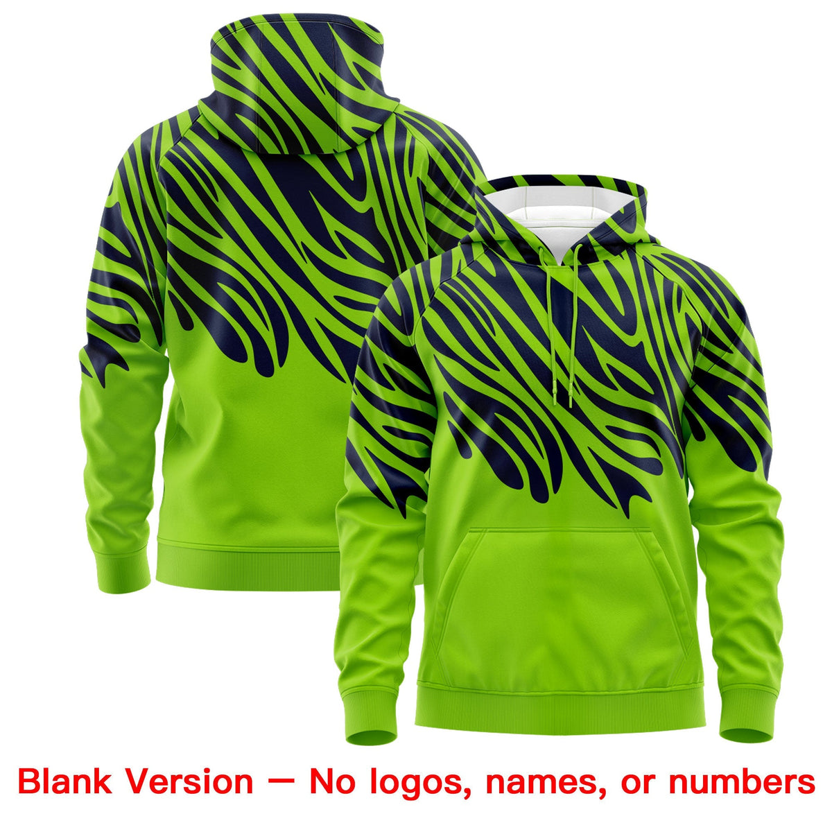 Custom Navy Neon Green Leopard Print Pullover Sweatshirt Hoodie| KXKSHOP