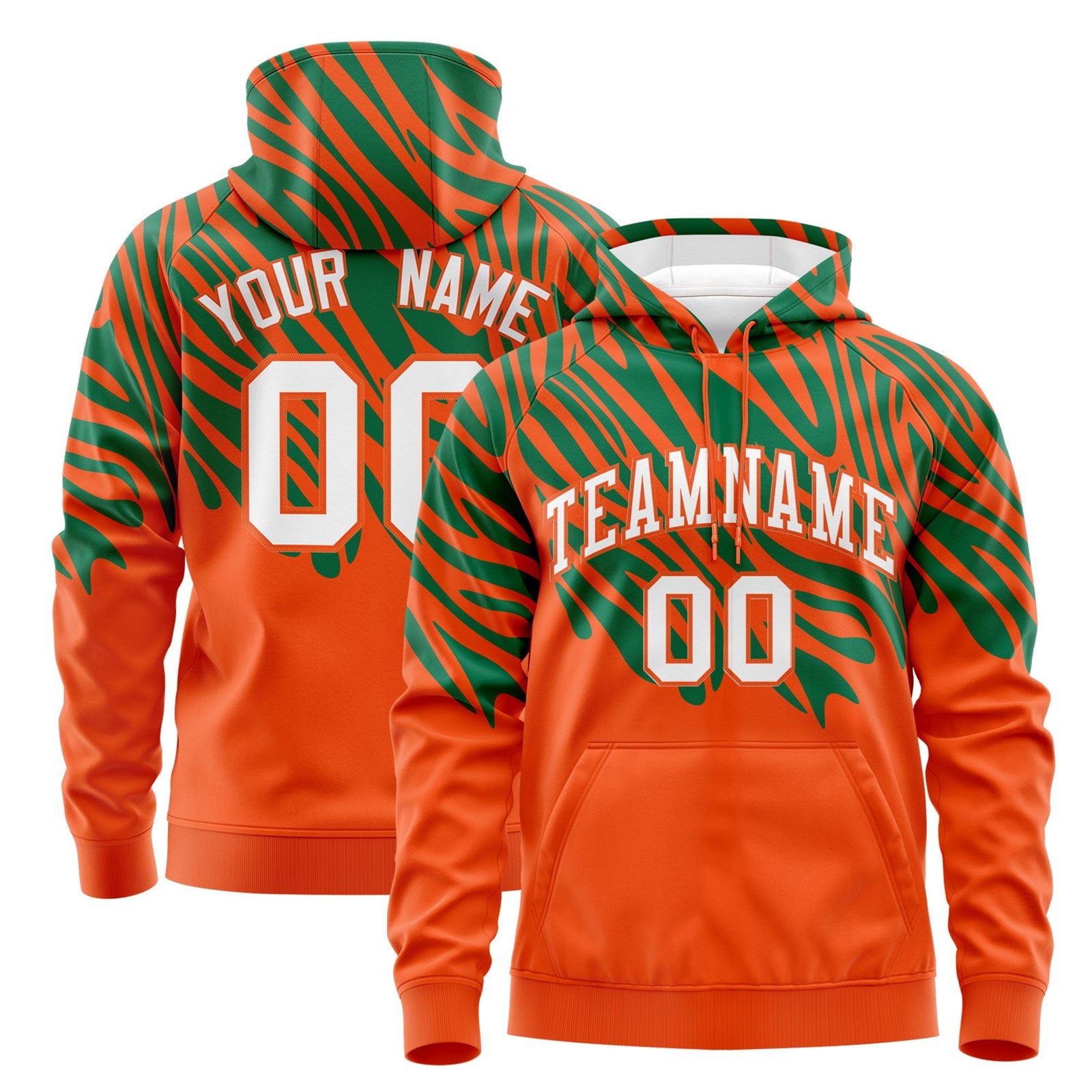 Custom Orange Kelly Green White Leopard Print Pullover Sweatshirt Hoodie| KXKSHOP