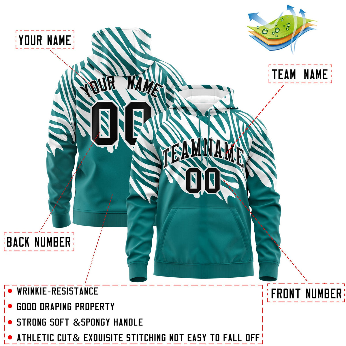 Custom Teal White Leopard Print Pullover Sweatshirt Hoodie| KXKSHOP