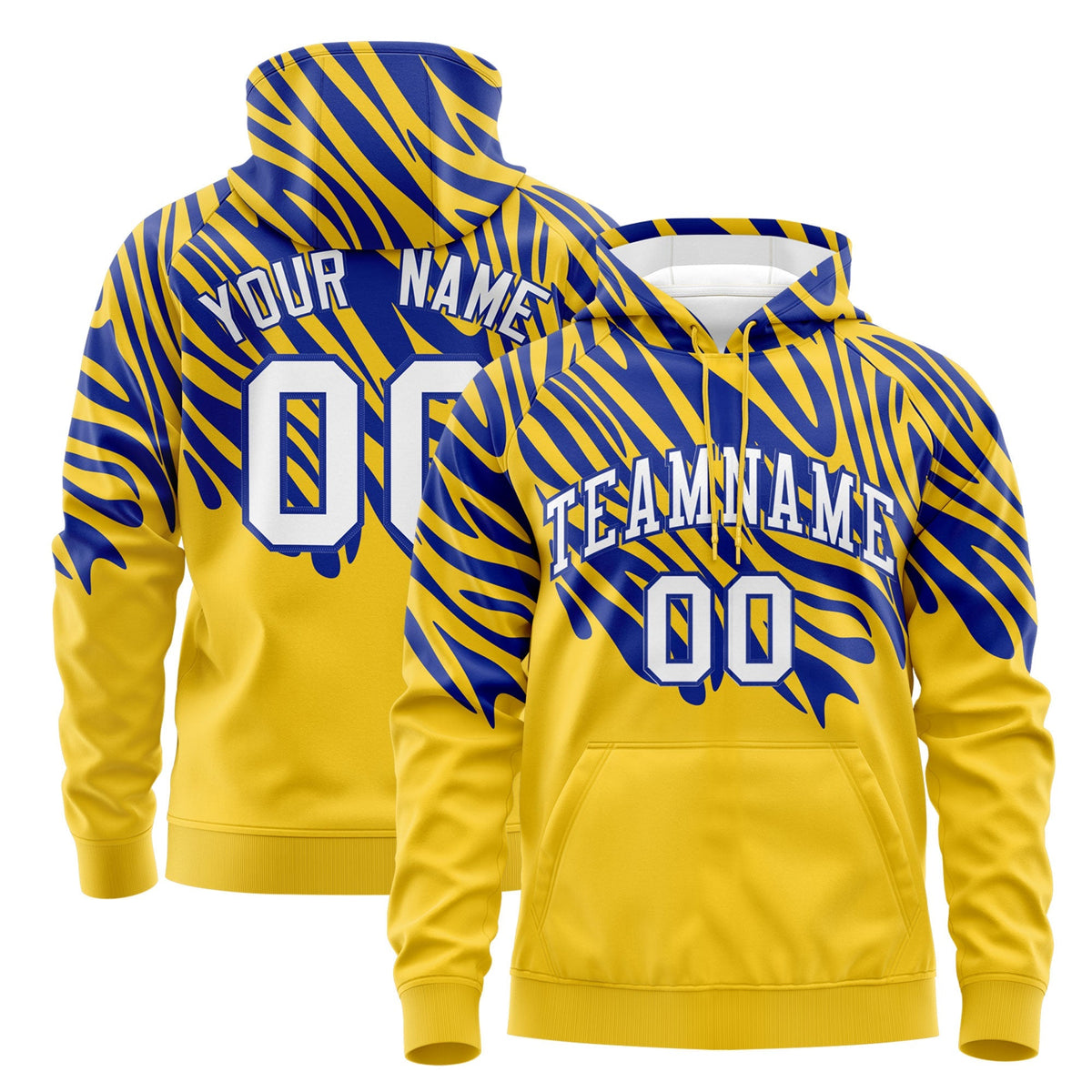 Custom Royal Blue Gold Leopard Print Pullover Sweatshirt Hoodie| KXKSHOP