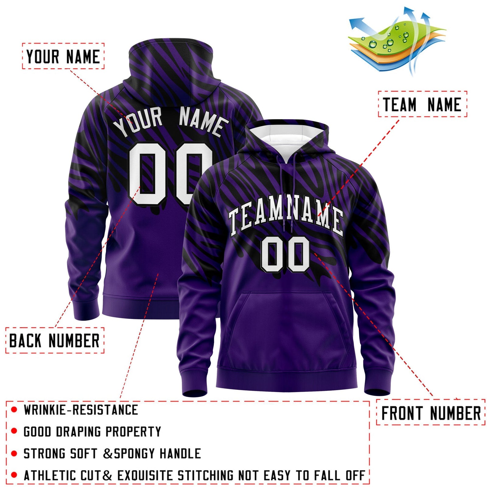 Custom Purple Black White Leopard Print Pullover Sweatshirt Hoodie| KXKSHOP