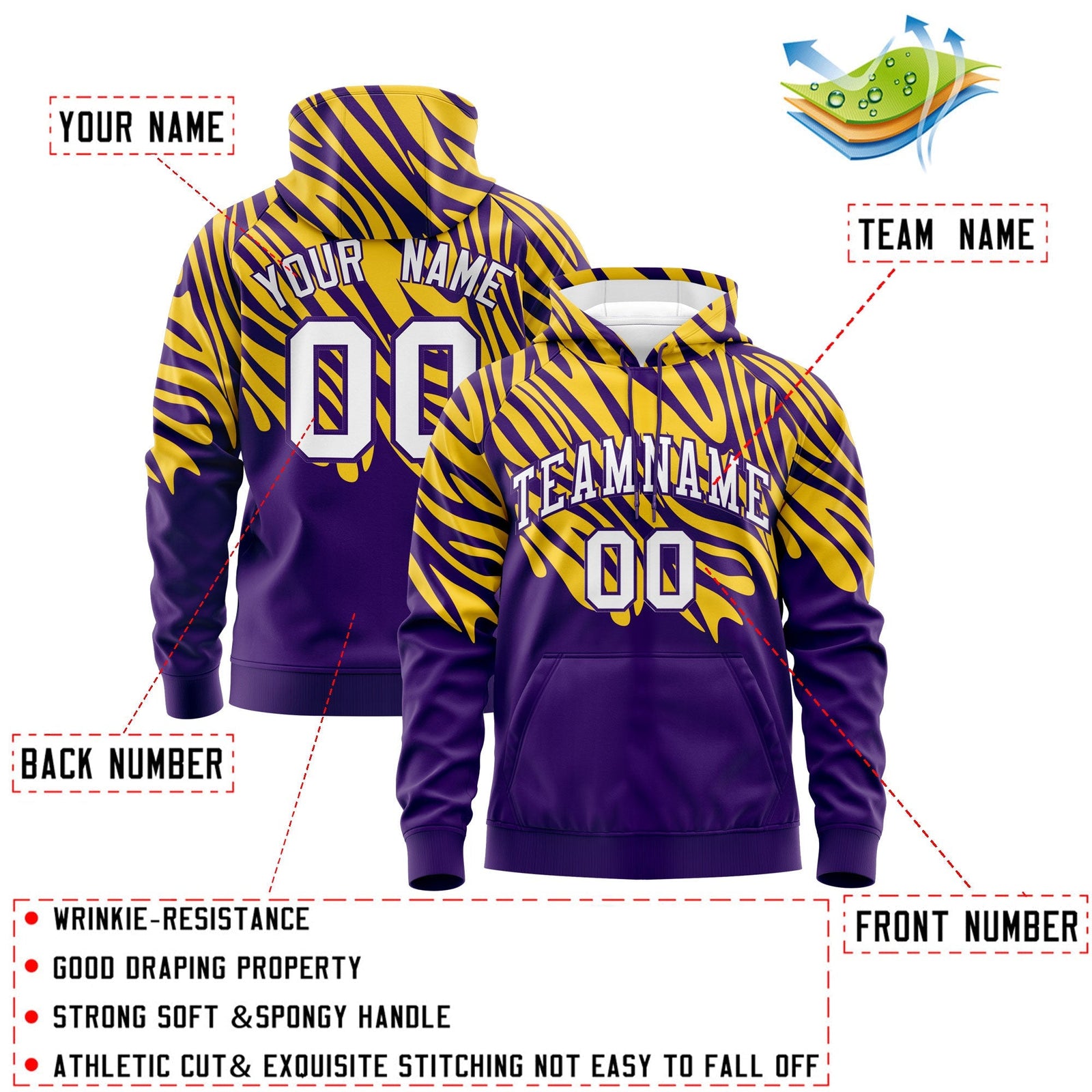 Custom Gold Purple Leopard Print Pullover Sweatshirt Hoodie| KXKSHOP