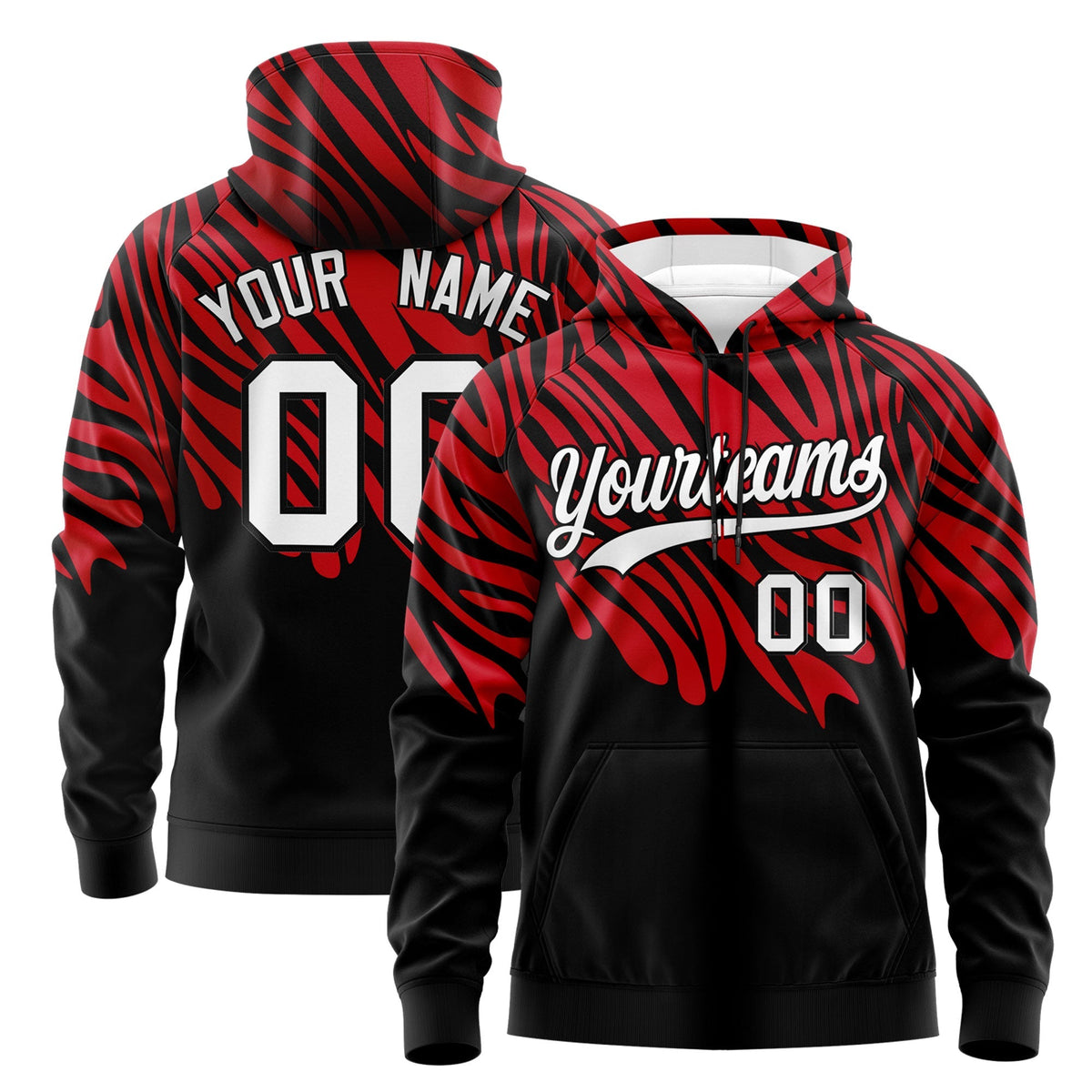 Custom Red Black Leopard Print Pullover Sweatshirt Hoodie| KXKSHOP
