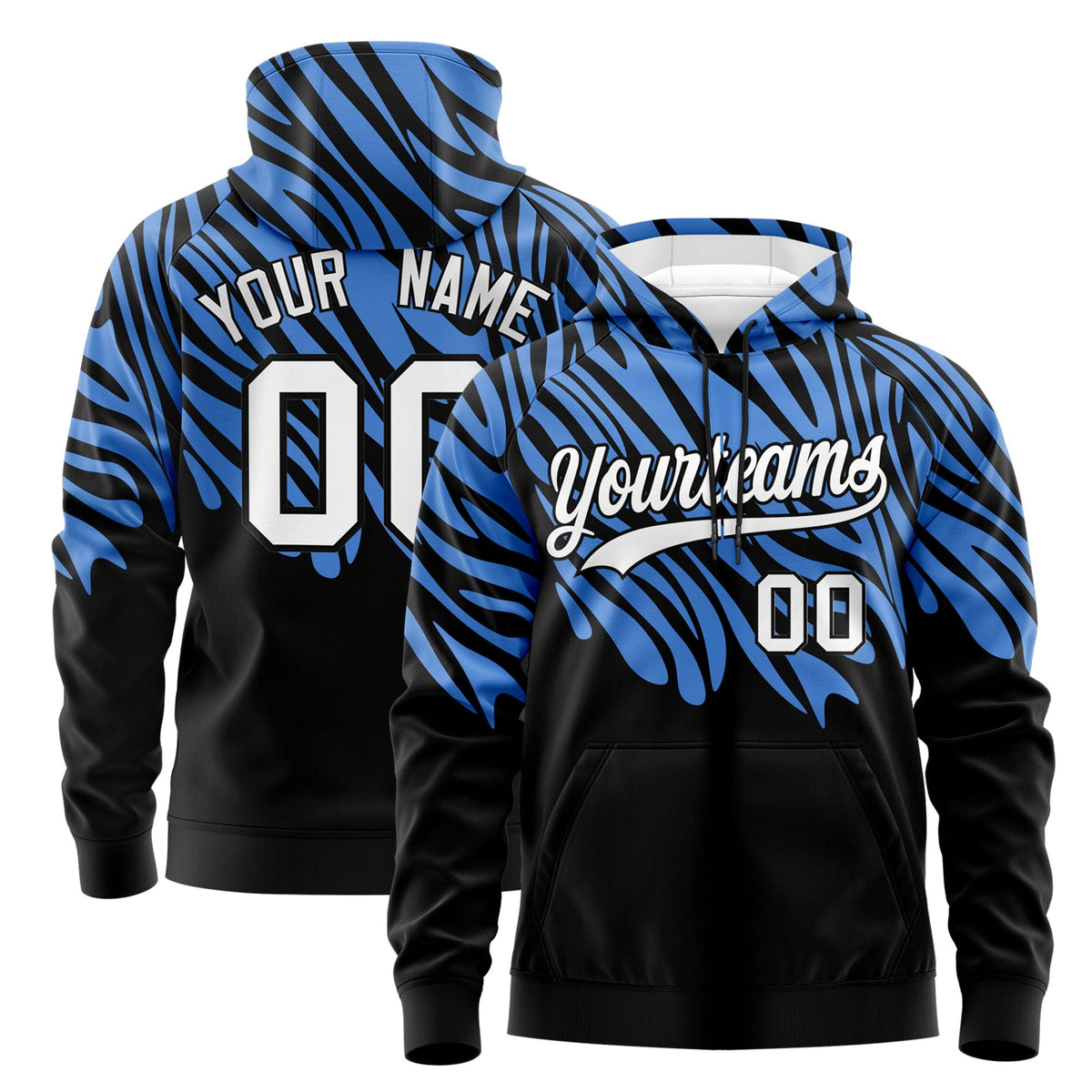Custom Powder Blue Black Leopard Print Pullover Sweatshirt Hoodie| KXKSHOP